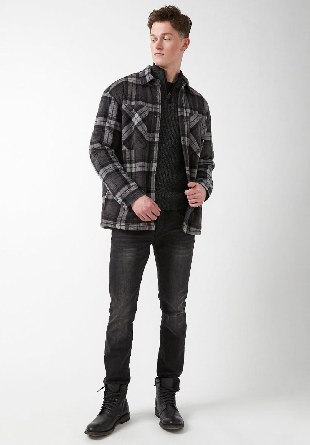 Buffalo David Bitton Sandis Black Plaid Fleece Shirt Jacket