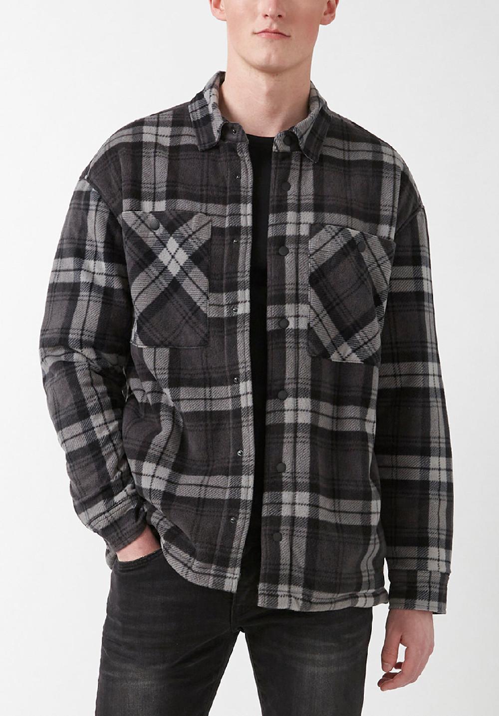 buffalo david bitton Sandis Black Plaid Fleece Shirt Jacket