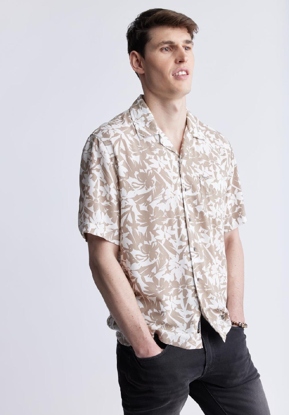 Buffalo David Bitton Sandro Men's Short Sleeve Shirt White And Tan