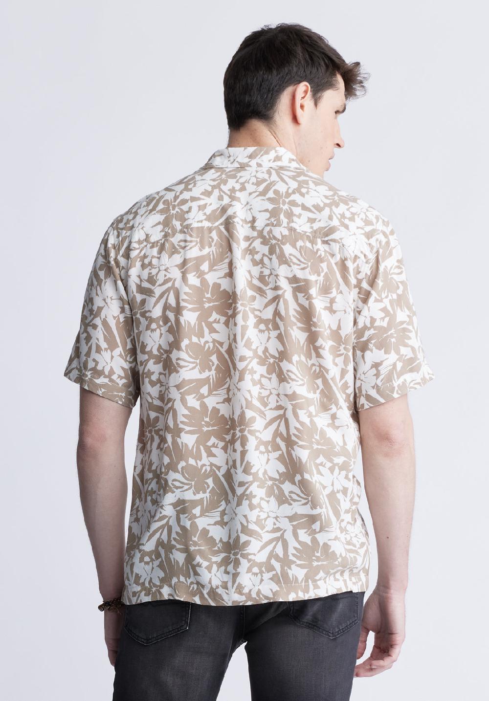 Buffalo David Bitton Sandro Men's Short Sleeve Shirt White And Tan