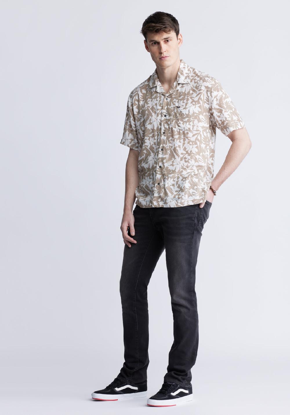 Buffalo David Bitton Sandro Men's Short Sleeve Shirt White And Tan
