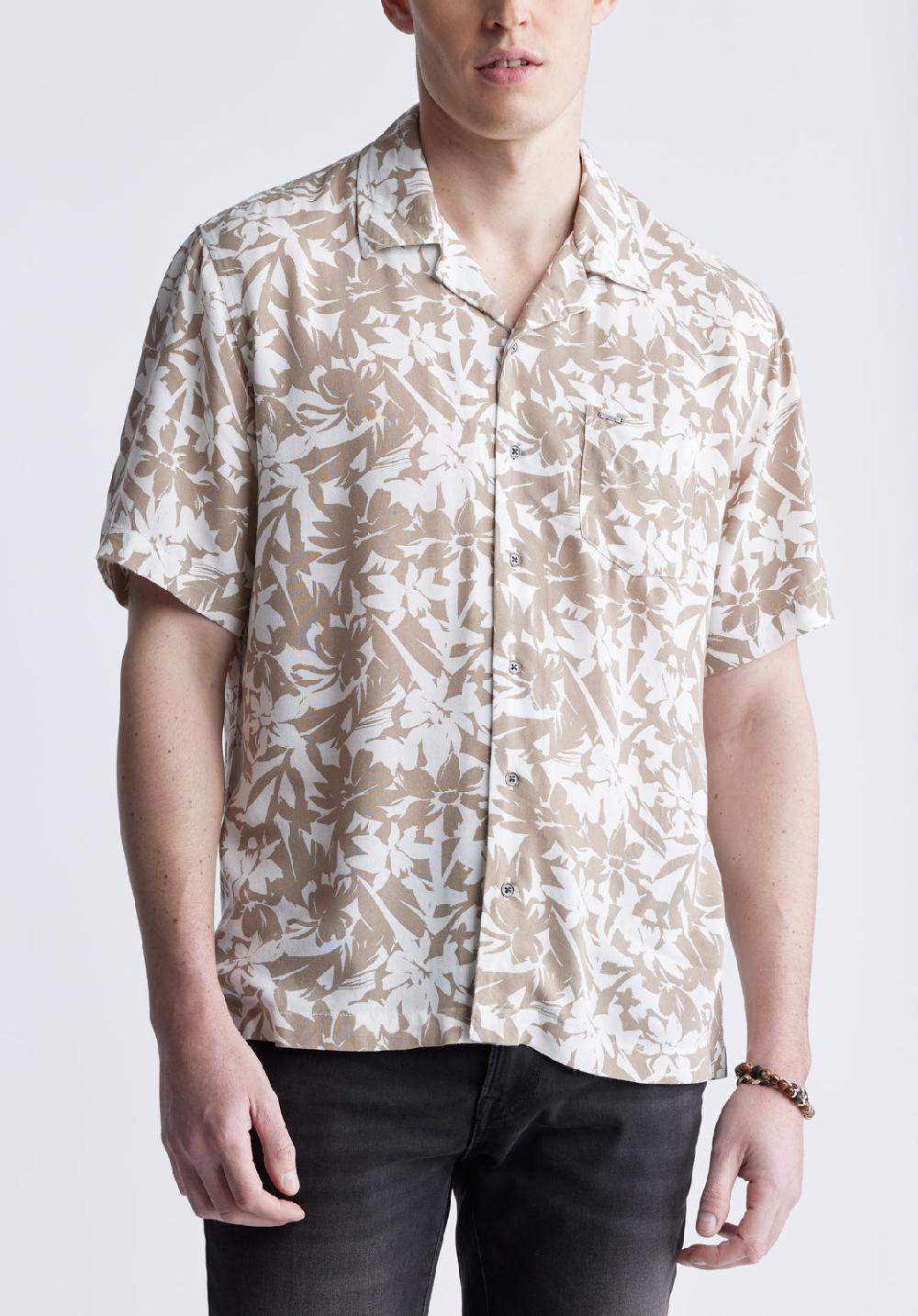 buffalo david bitton Sandro Men's Short Sleeve Shirt White and Tan