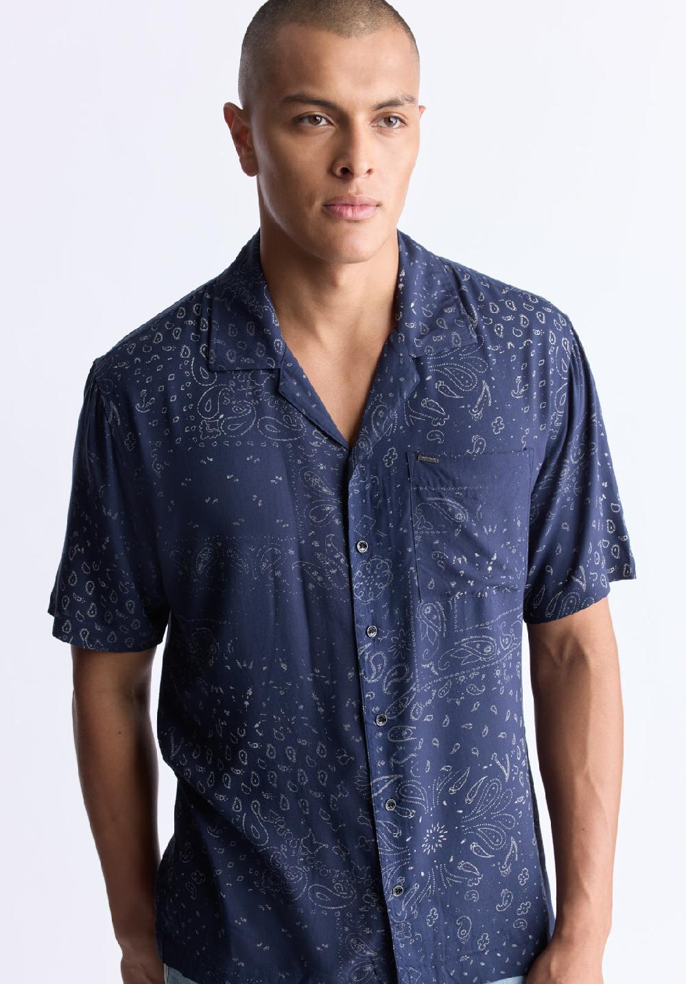 Buffalo David Bitton Santi Men's Paisley Print Short-Sleeve Button-Up Shirt Midnight Blue