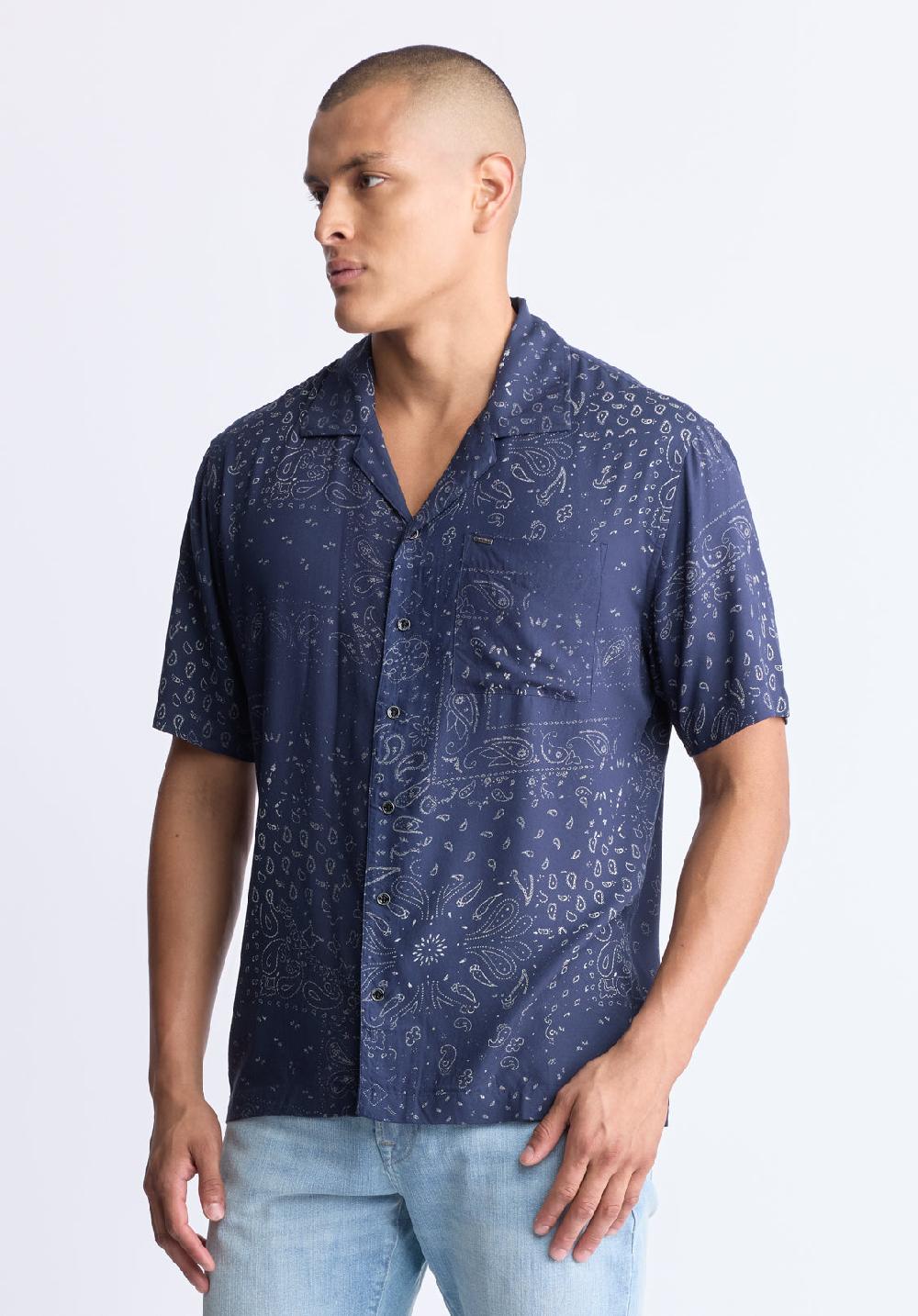 Buffalo David Bitton Santi Men's Paisley Print Short-Sleeve Button-Up Shirt Midnight Blue