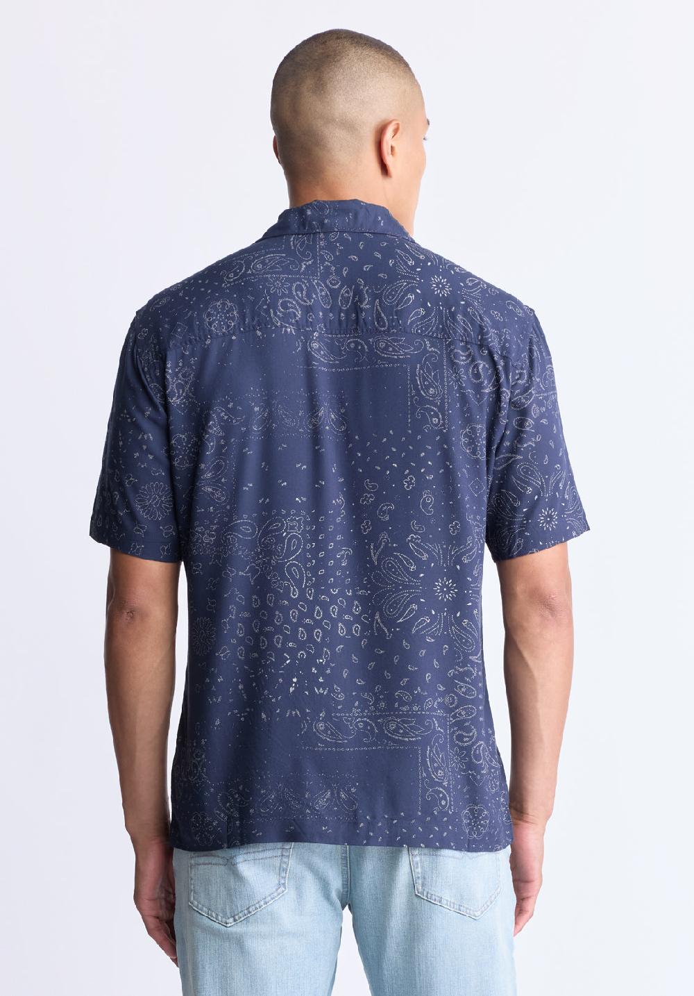 Buffalo David Bitton Santi Men's Paisley Print Short-Sleeve Button-Up Shirt Midnight Blue