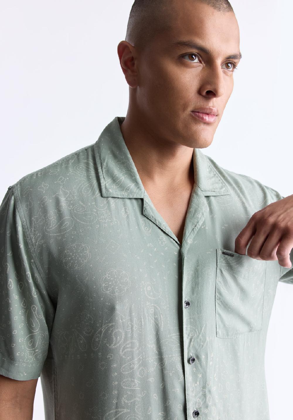 Buffalo David Bitton Santi Men's Paisley Print Short-Sleeve Button-Up Shirt Iceberg Green