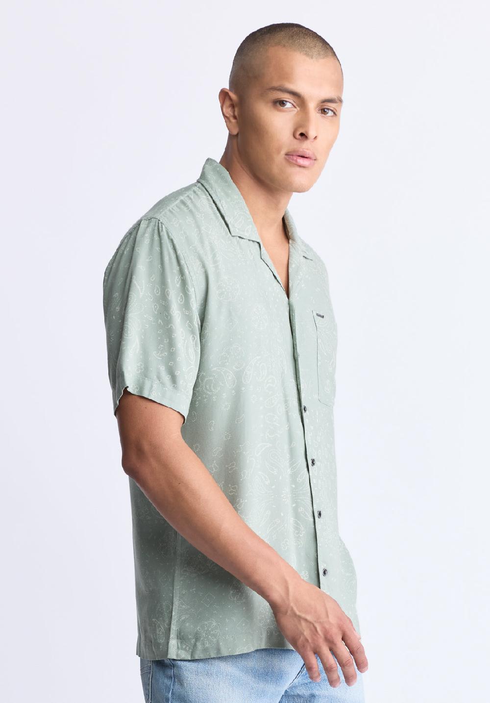 Buffalo David Bitton Santi Men's Paisley Print Short-Sleeve Button-Up Shirt Iceberg Green