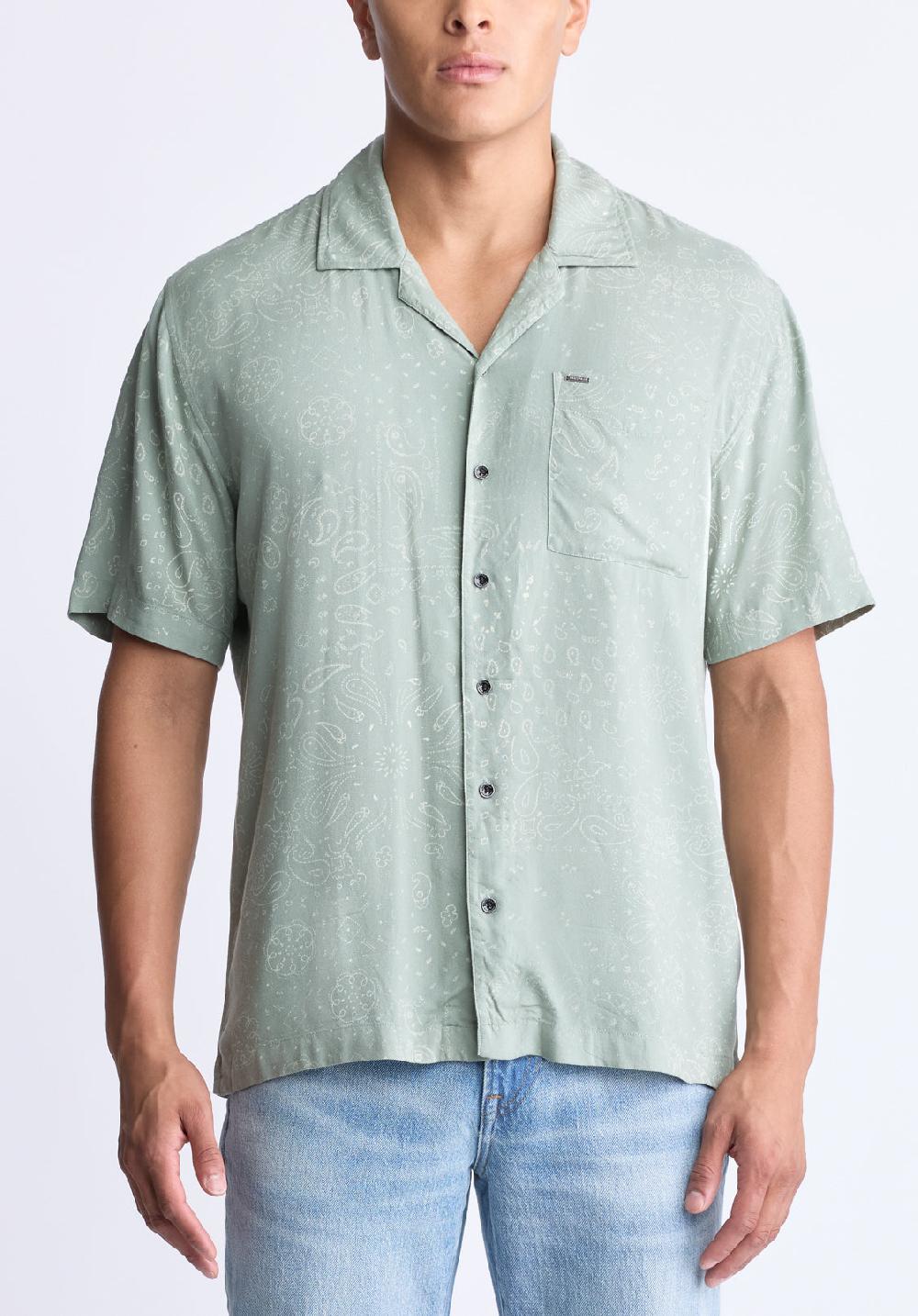 buffalo david bitton Santi Men's Paisley Print Short-Sleeve Button-Up Shirt Iceberg green