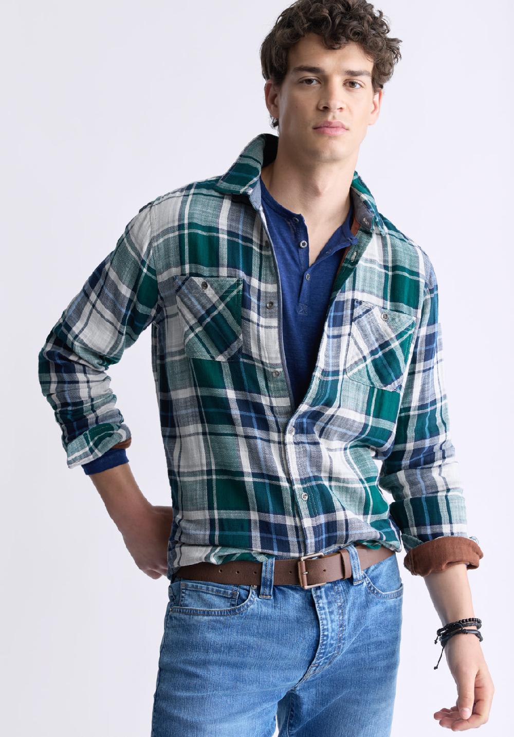 Buffalo David Bitton Saolo Men's Long-Sleeve Plaid Shirt Forest Green