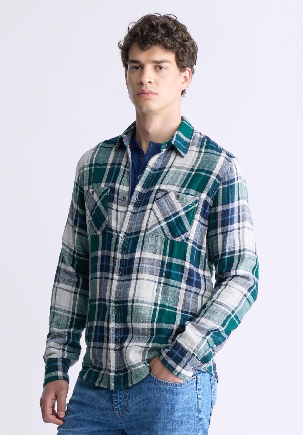 Buffalo David Bitton Saolo Men's Long-Sleeve Plaid Shirt Forest Green