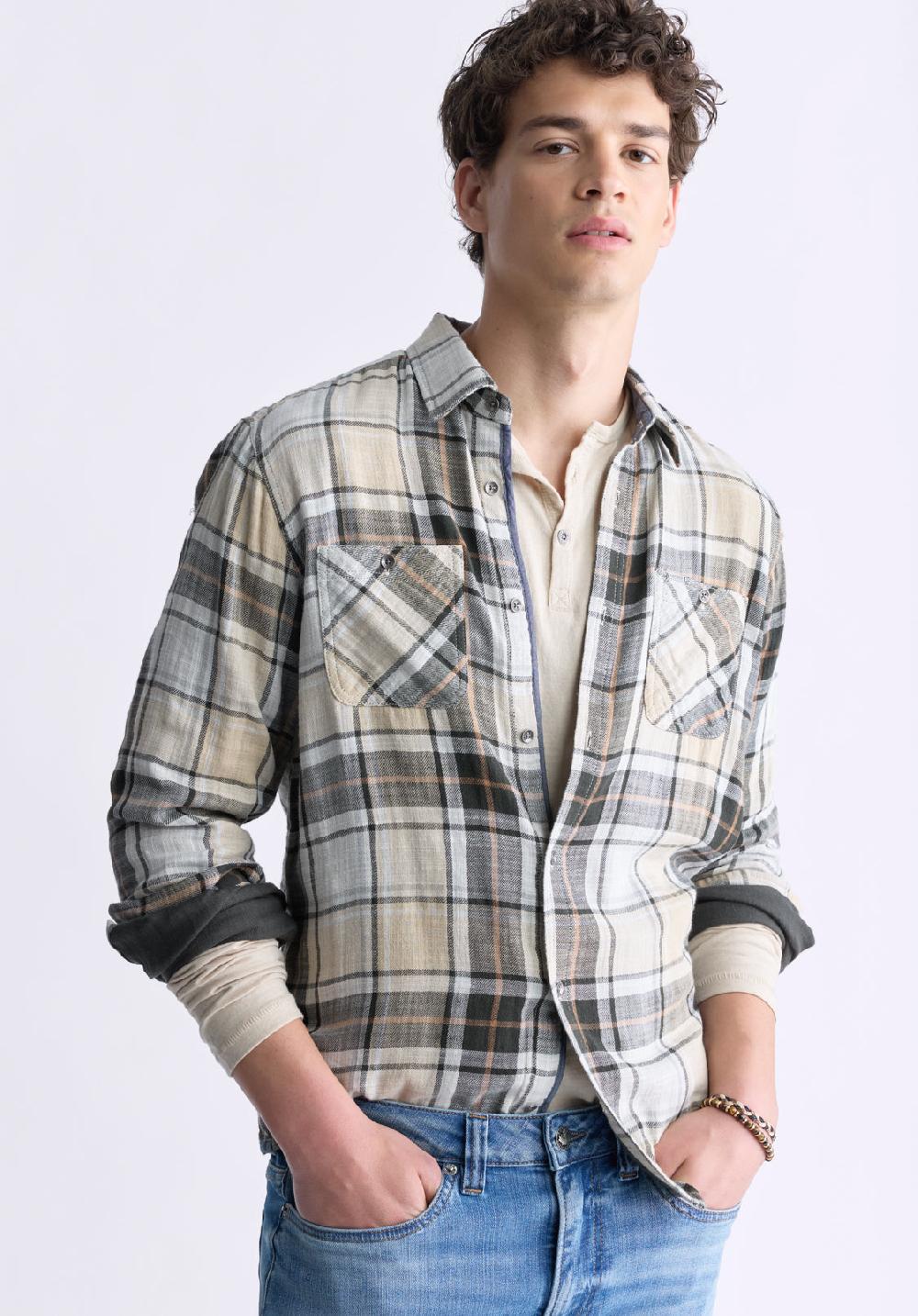 Buffalo David Bitton Saolo Men's Long-Sleeve Plaid Shirt Tan