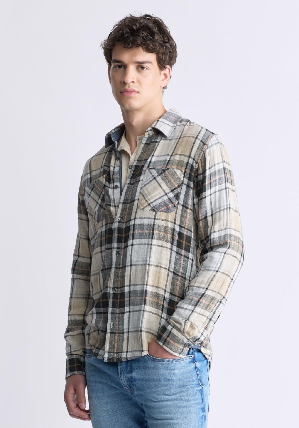 Buffalo David Bitton Saolo Men's Long-Sleeve Plaid Shirt Tan