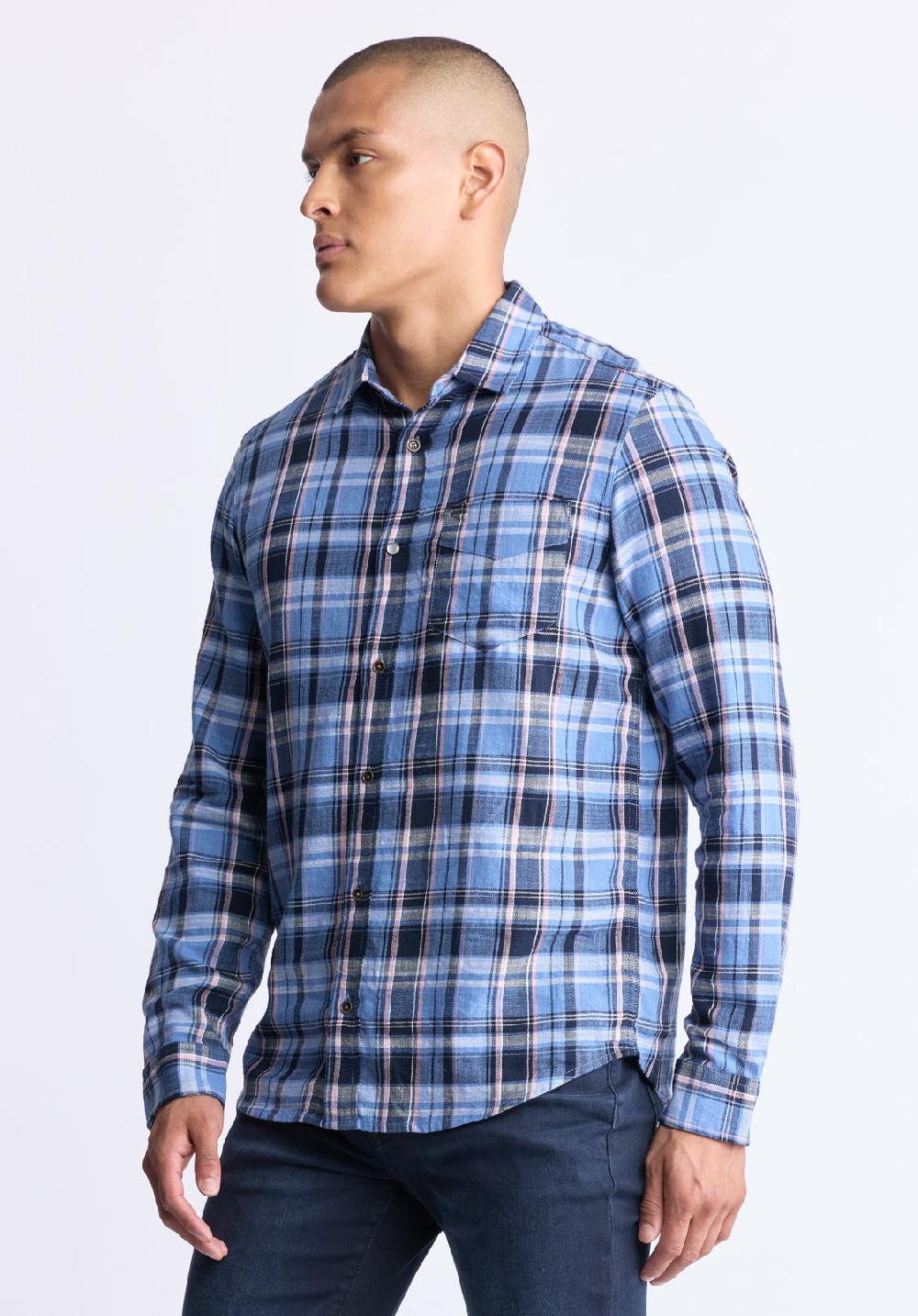 Buffalo David Bitton Saroz Men's Classic Plaid Button-Up Shirt Midnight Blue
