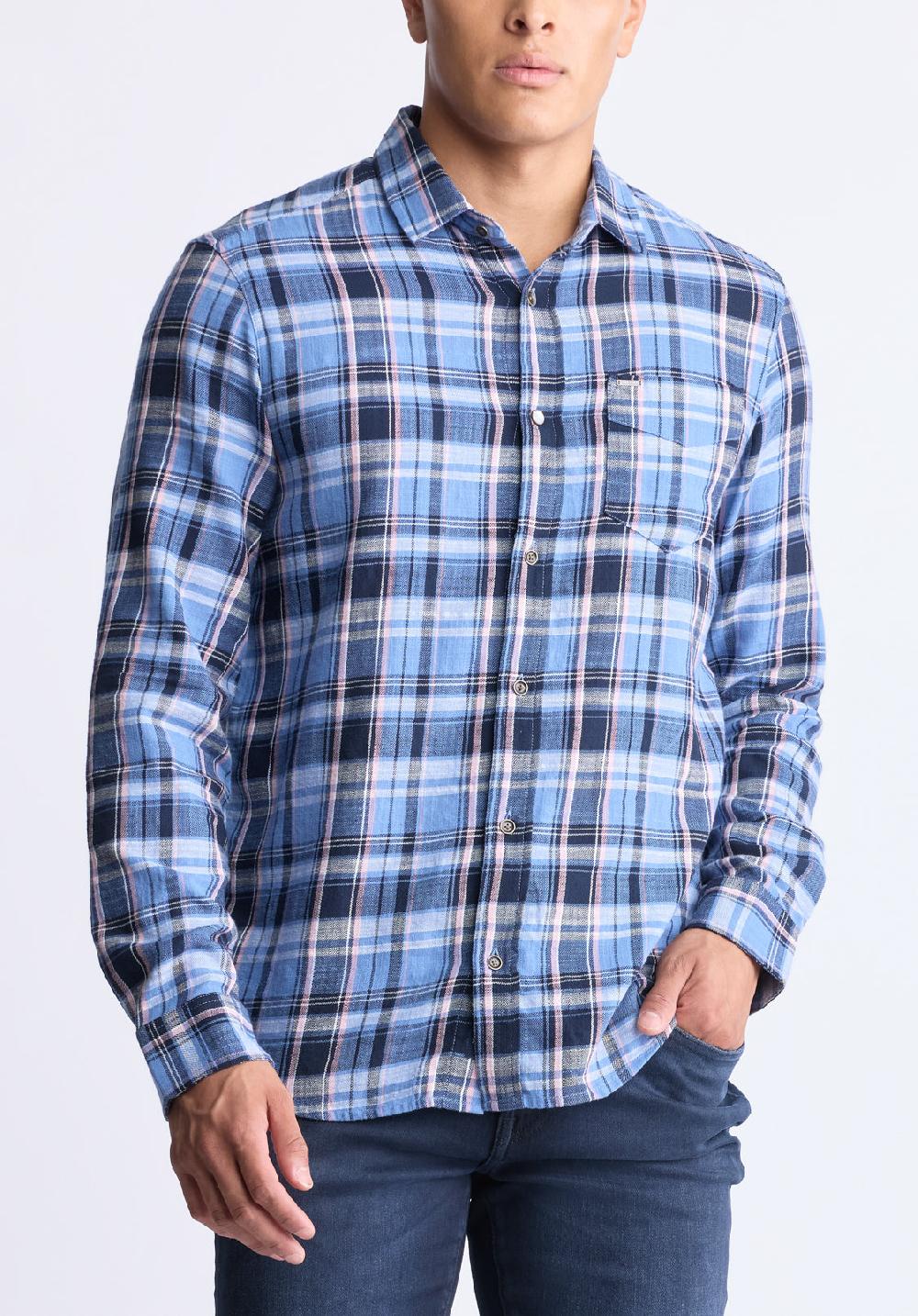 buffalo david bitton Saroz Men's Classic Plaid Button-Up Shirt Midnight blue