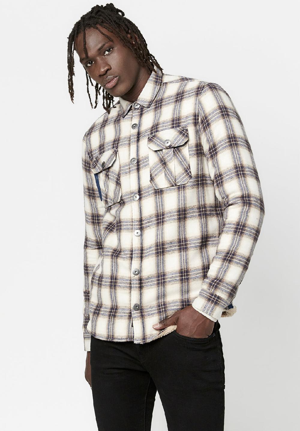 Buffalo David Bitton Saxul Men's Shearling Shacket In White Plaid