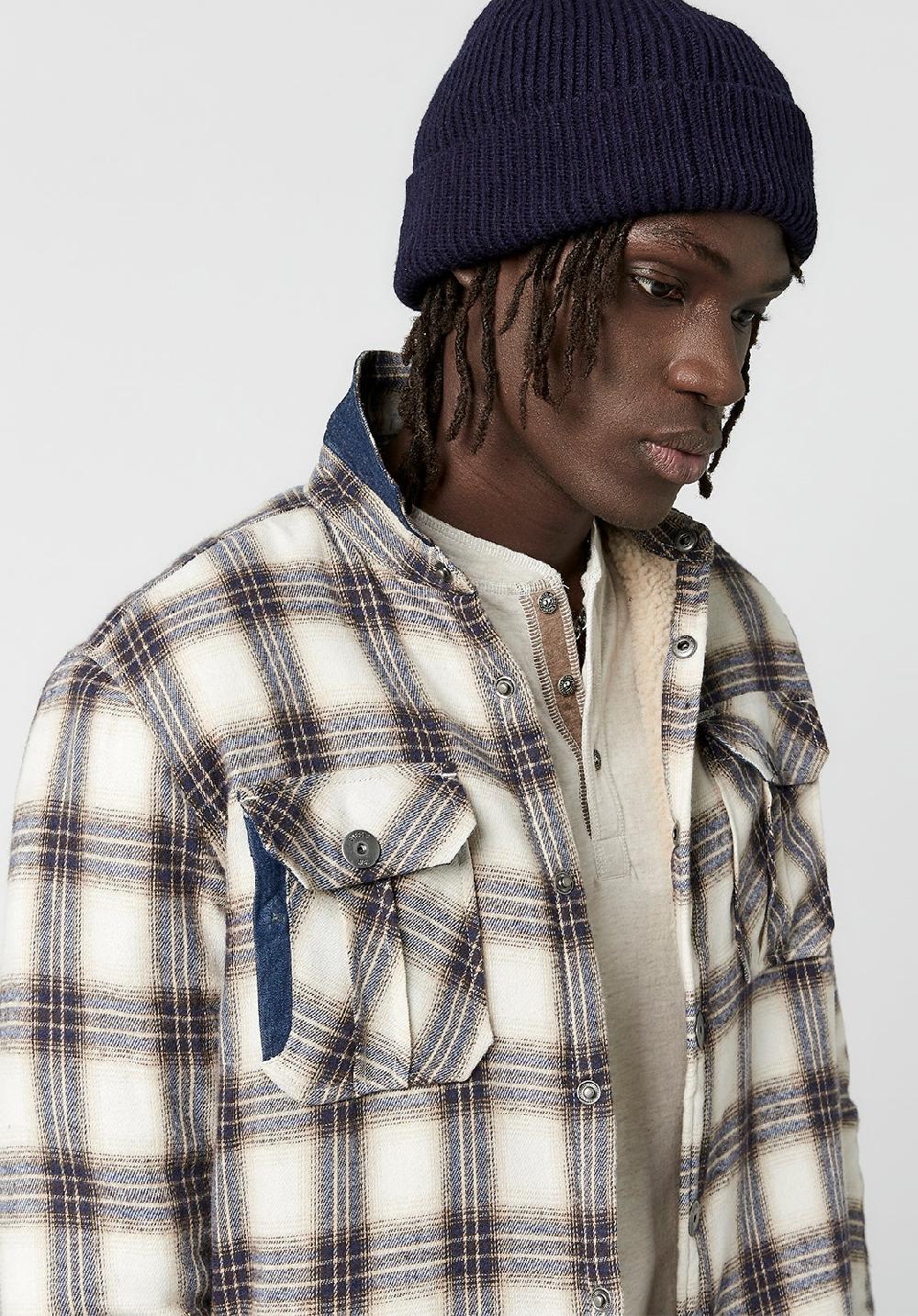 buffalo david bitton Saxul Men's Shearling Shacket in White Plaid