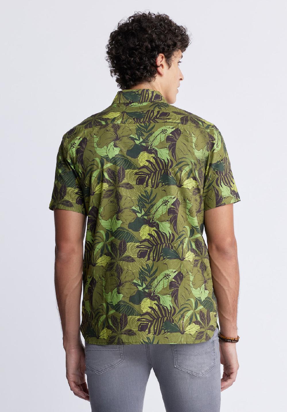 Buffalo David Bitton Sayool Men’s Woven Short Sleeve Shirt In Leaf Print Moss Green