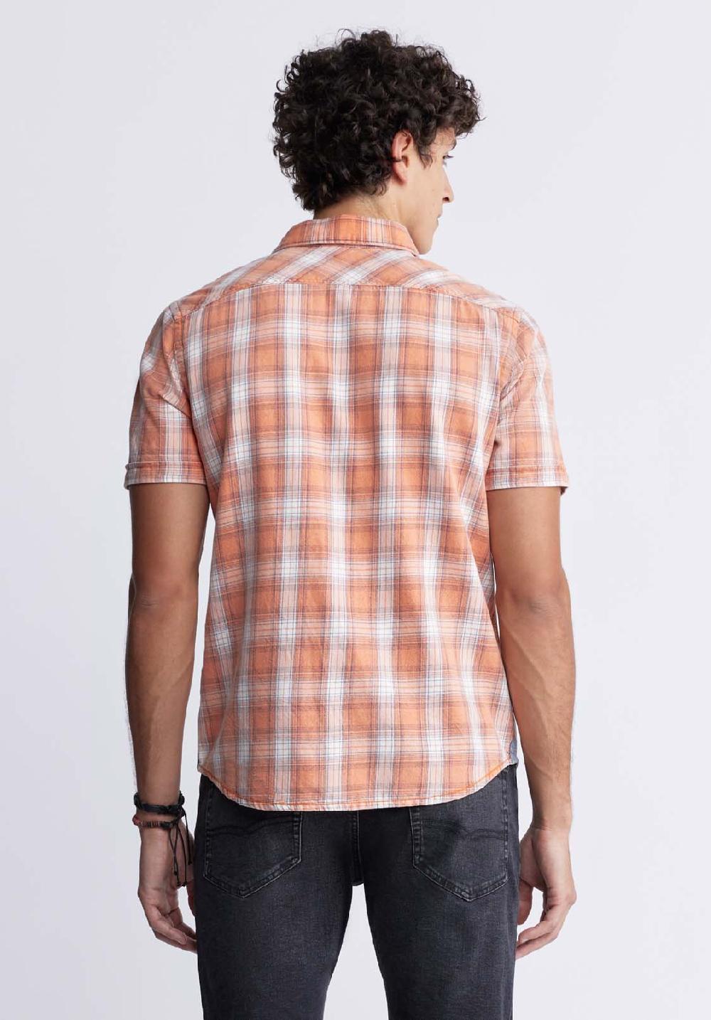 Buffalo David Bitton Sazid Men's Short Sleeve Plaid Shirt In Tangerine