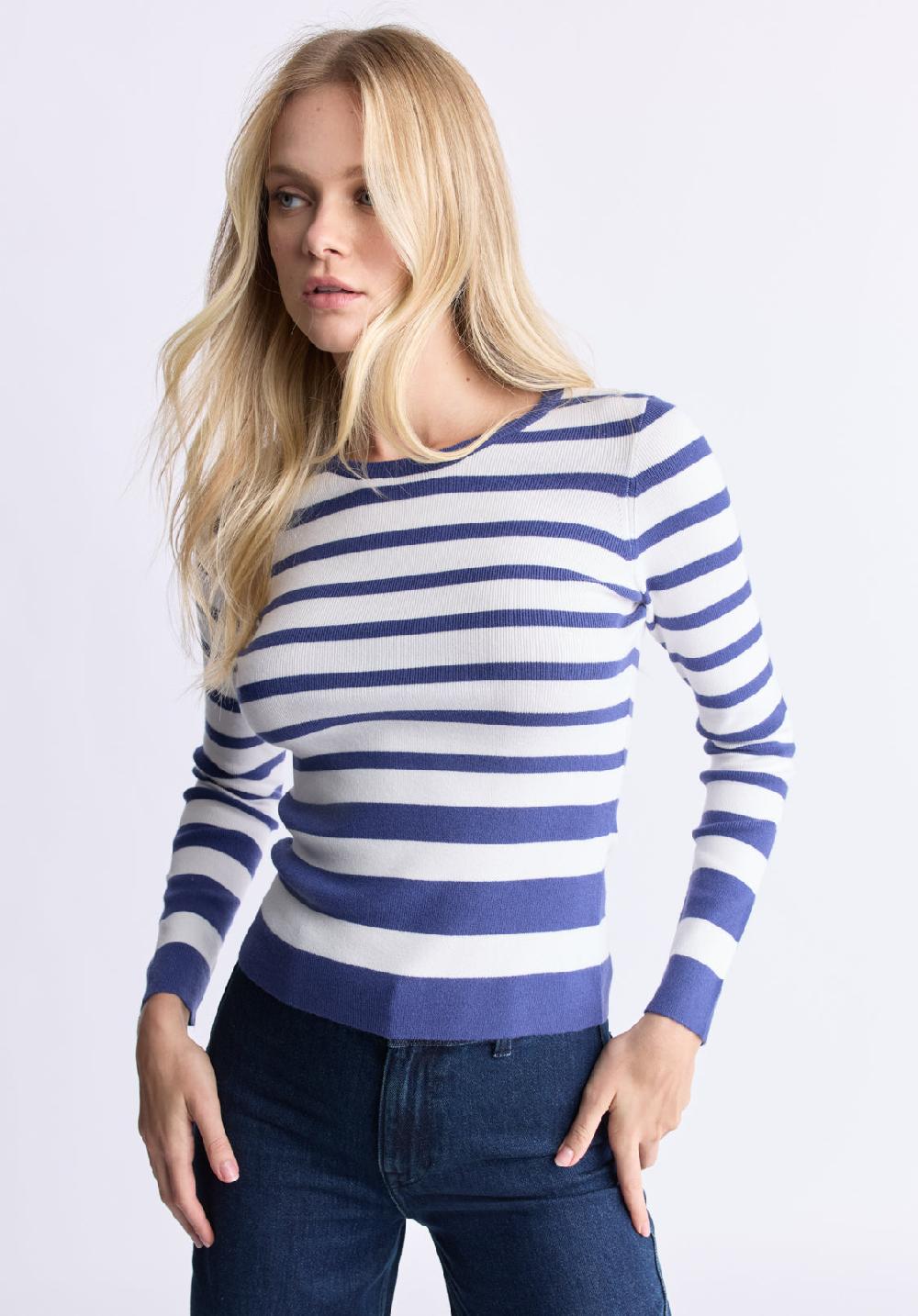 Buffalo David Bitton Scotlyn Women's Striped Long-Sleeve Sweater White & Blue