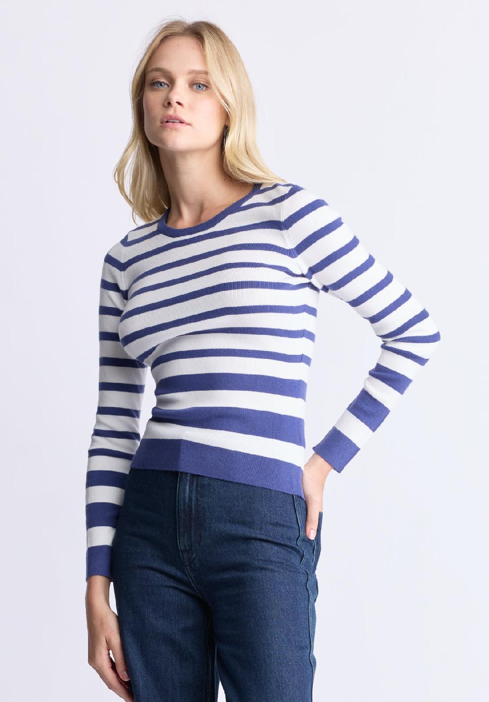 Buffalo David Bitton Scotlyn Women's Striped Long-Sleeve Sweater White & Blue