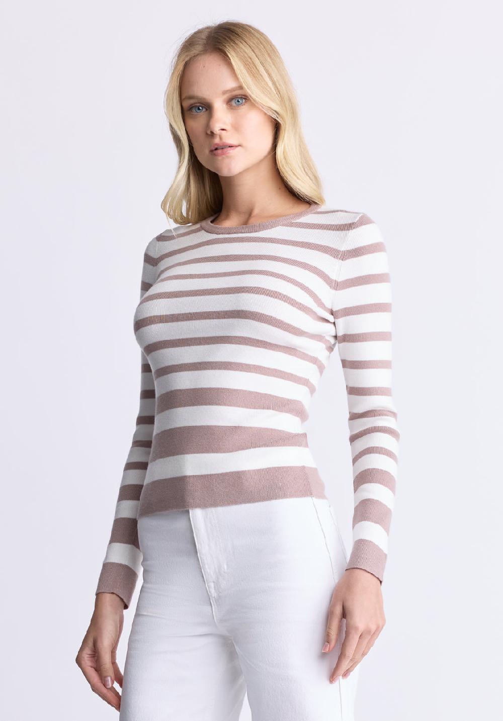 Buffalo David Bitton Scotlyn Women's Striped Long-Sleeve Sweater White & Tan