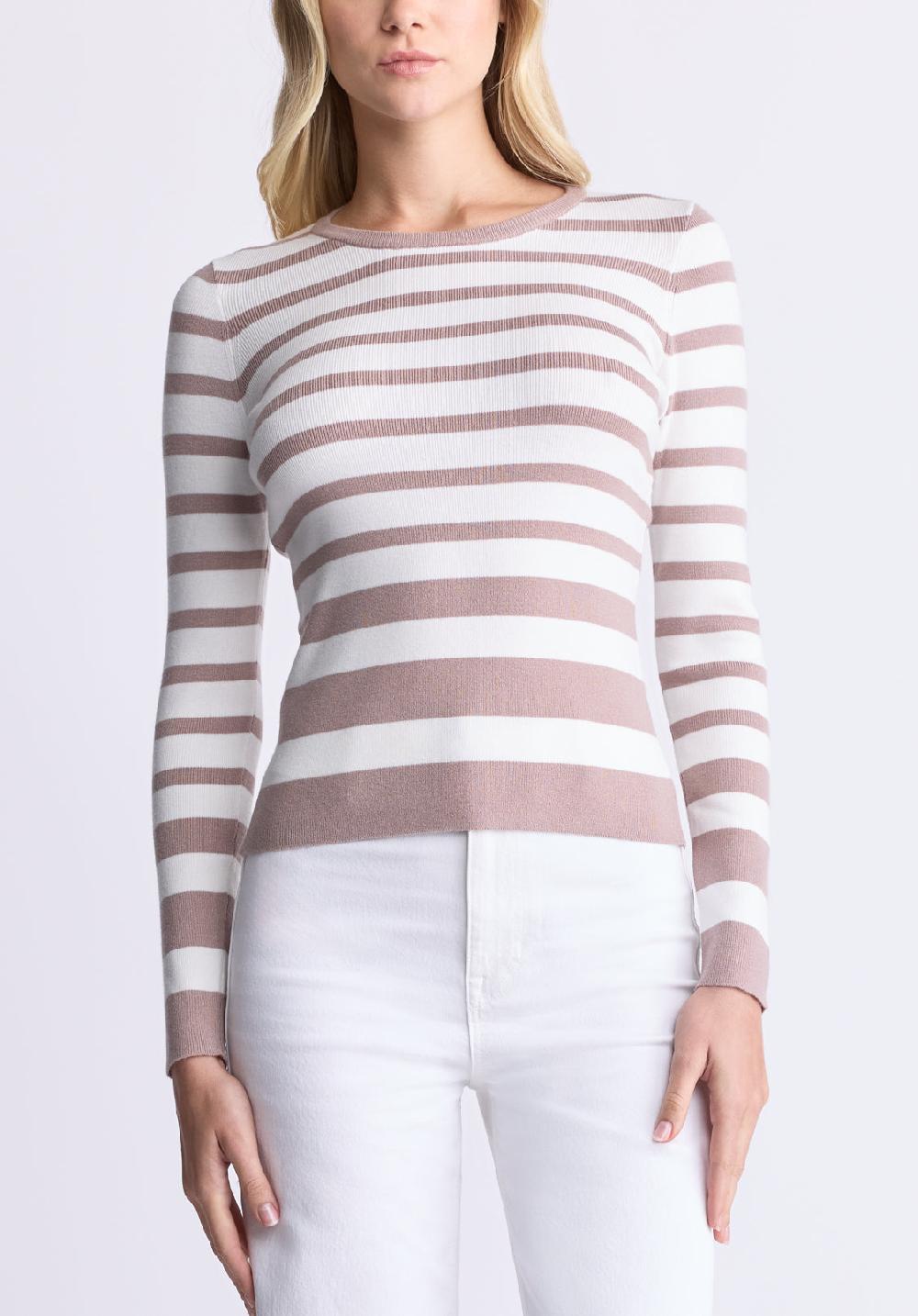 buffalo david bitton Scotlyn Women's Striped Long-Sleeve Sweater White & tan