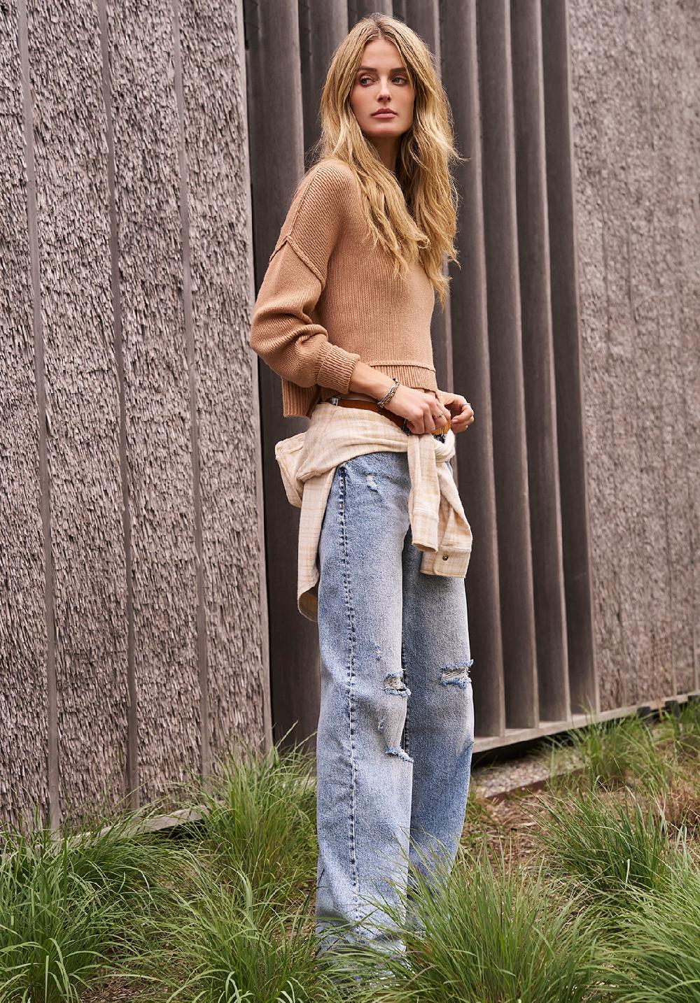 Buffalo David Bitton Seema Women's Long-Sleeve Loose-Fit Sweater Croissant