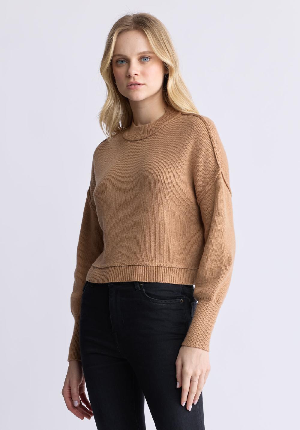 Buffalo David Bitton Seema Women's Long-Sleeve Loose-Fit Sweater Croissant