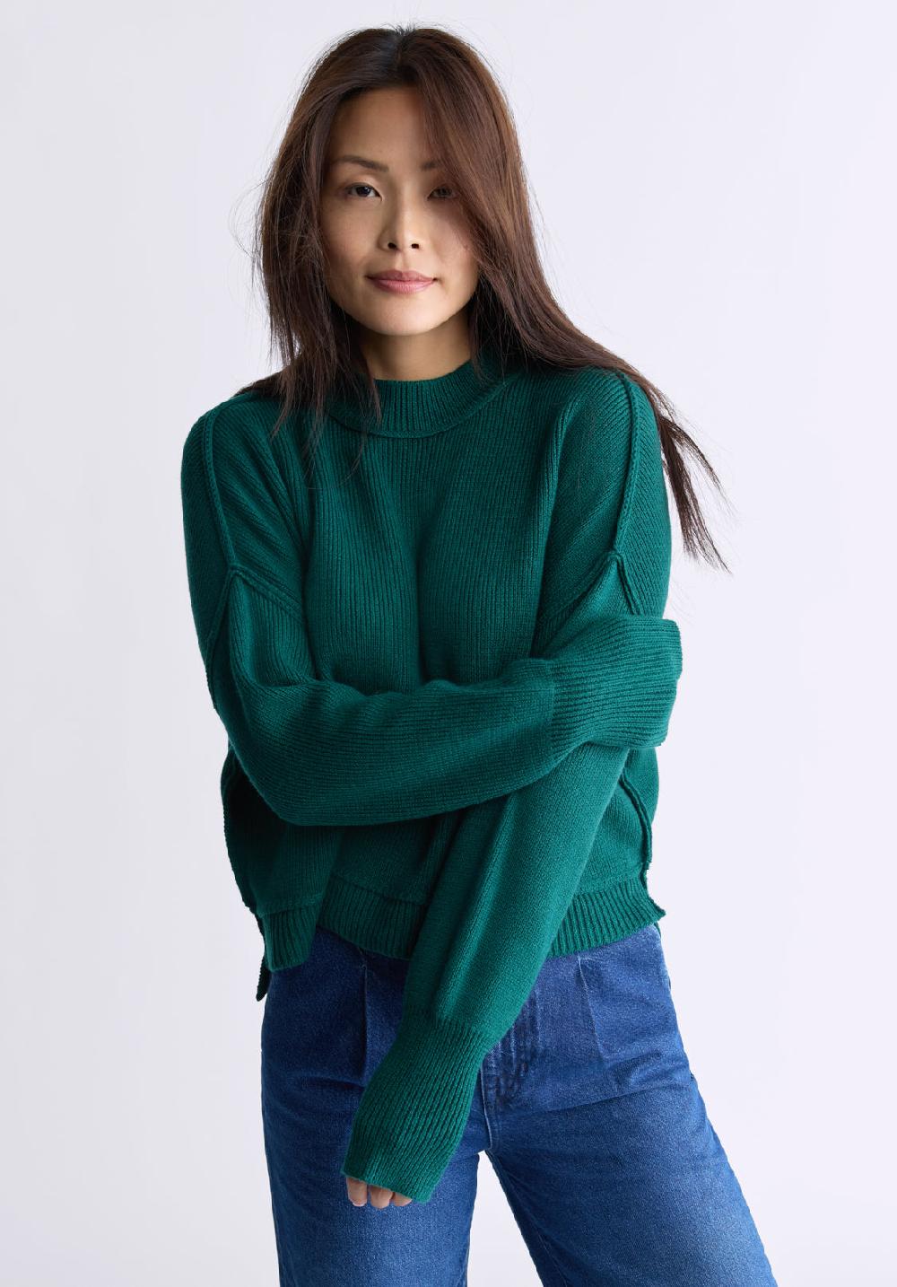 Buffalo David Bitton Seema Women's Long-Sleeve Loose-Fit Sweater Forest Green