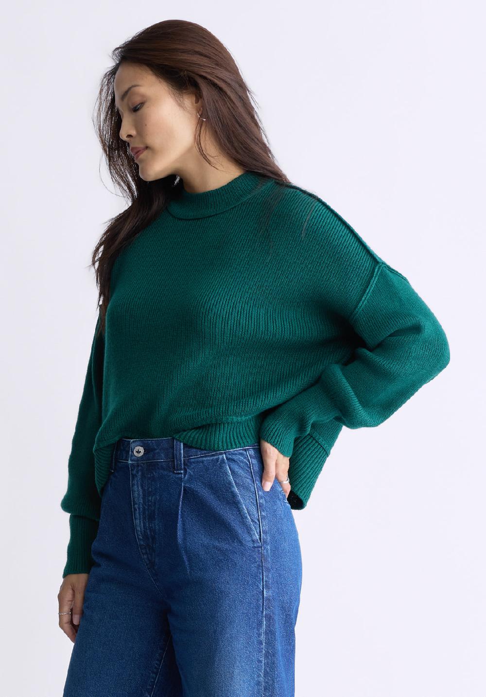 Buffalo David Bitton Seema Women's Long-Sleeve Loose-Fit Sweater Forest Green