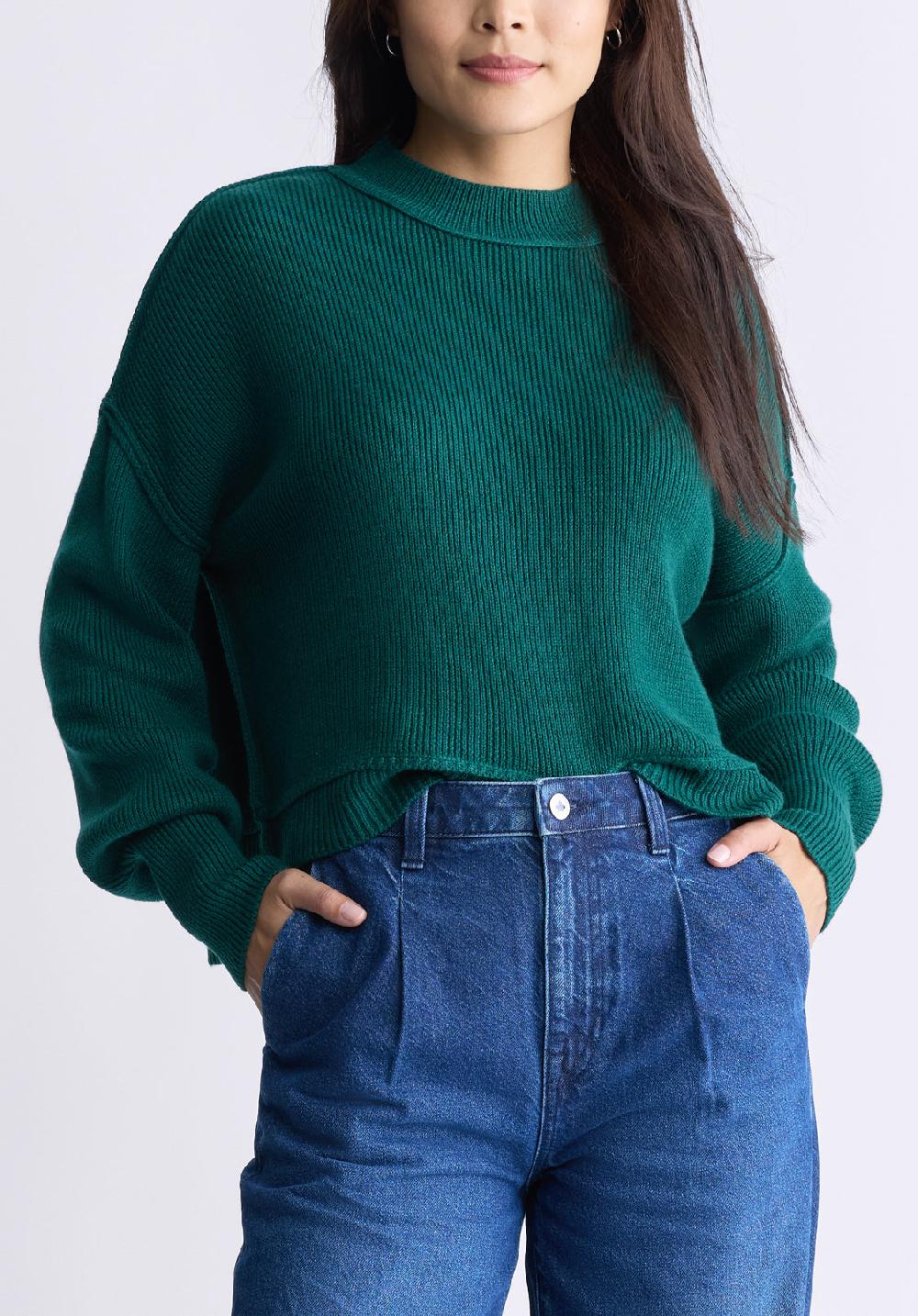 buffalo david bitton Seema Women's Long-Sleeve Loose-Fit Sweater Forest Green