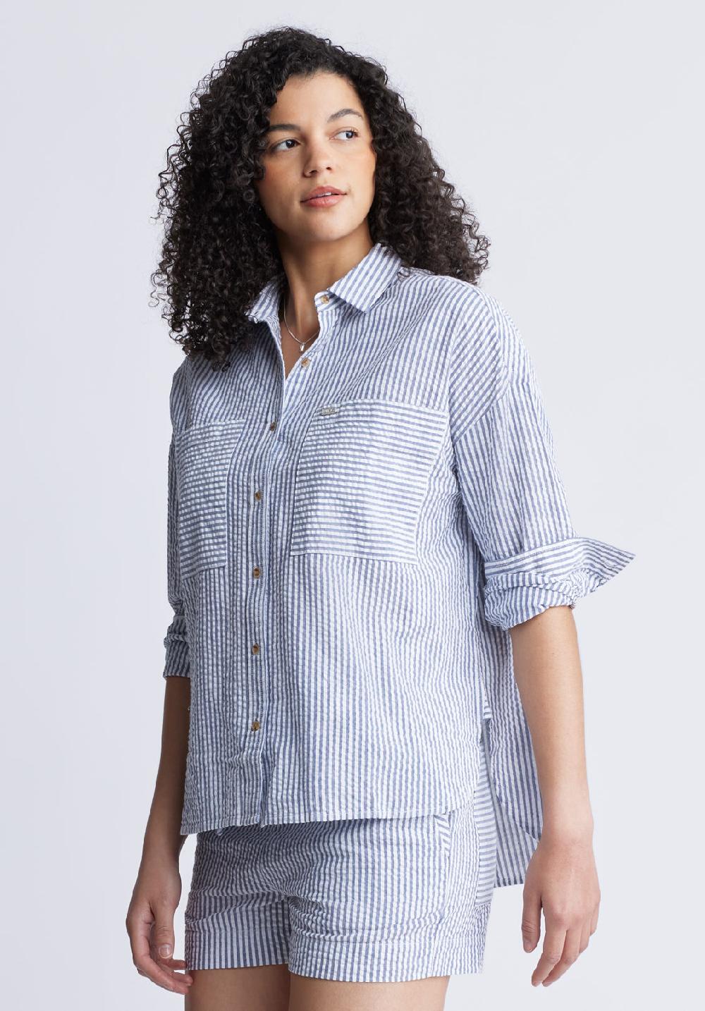 Buffalo David Bitton Selea Women's Long Sleeve Seersucker Shirt Blue