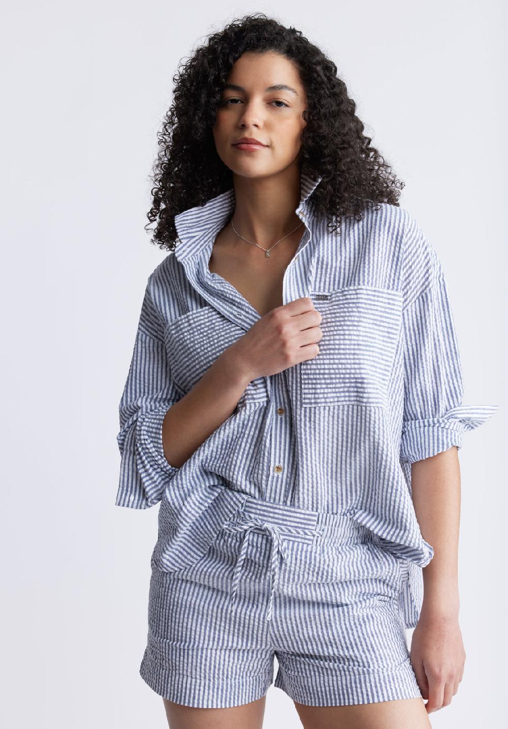 Buffalo David Bitton Selea Women's Long Sleeve Seersucker Shirt Blue