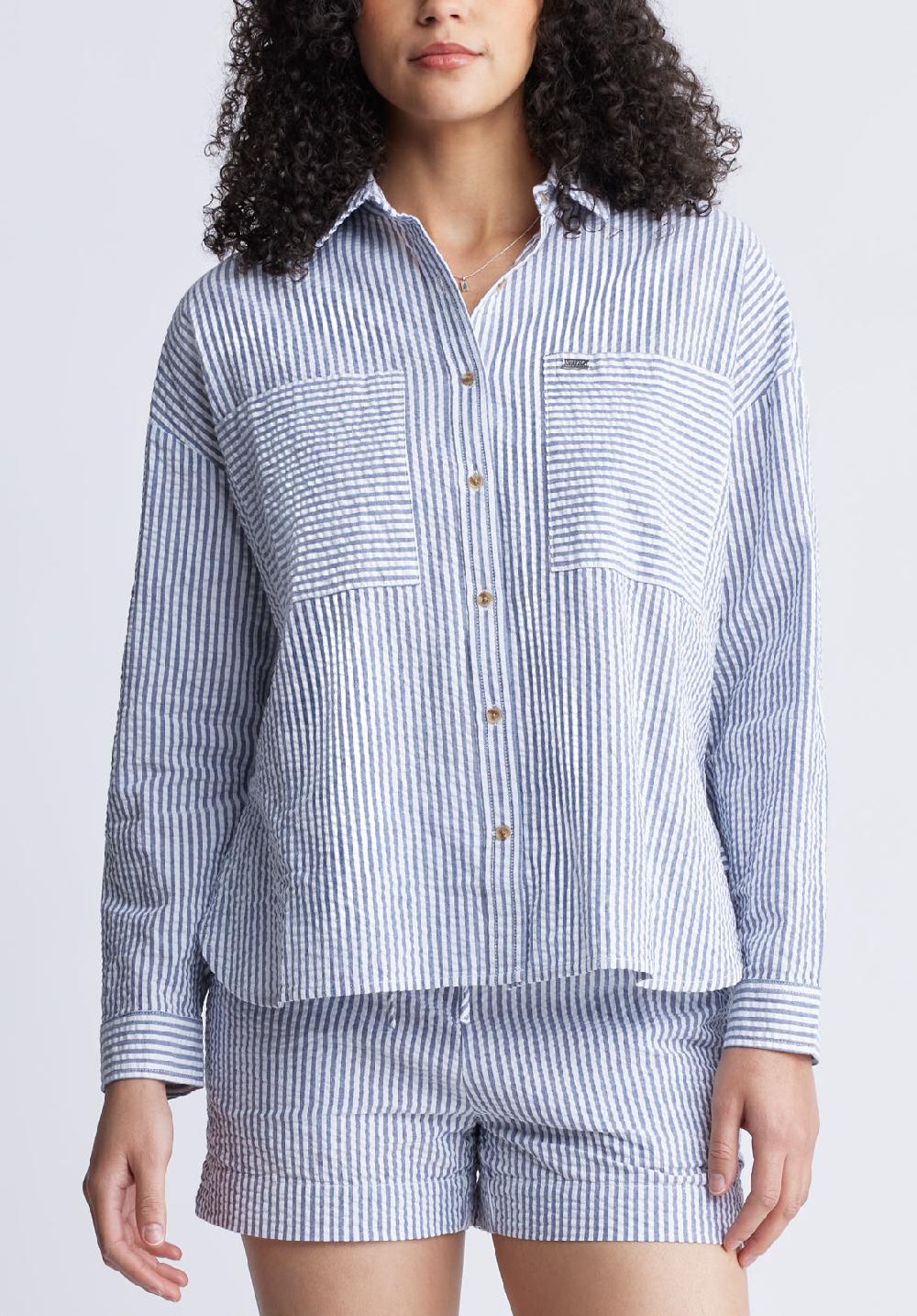 buffalo david bitton Selea Women's Long Sleeve Seersucker Shirt Blue