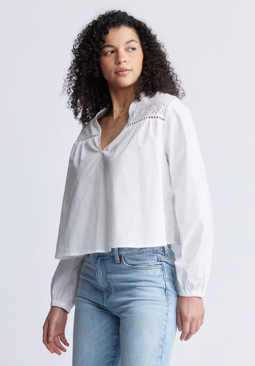 Buffalo David Bitton Selyse Women's Long Sleeve Crop Blouse White