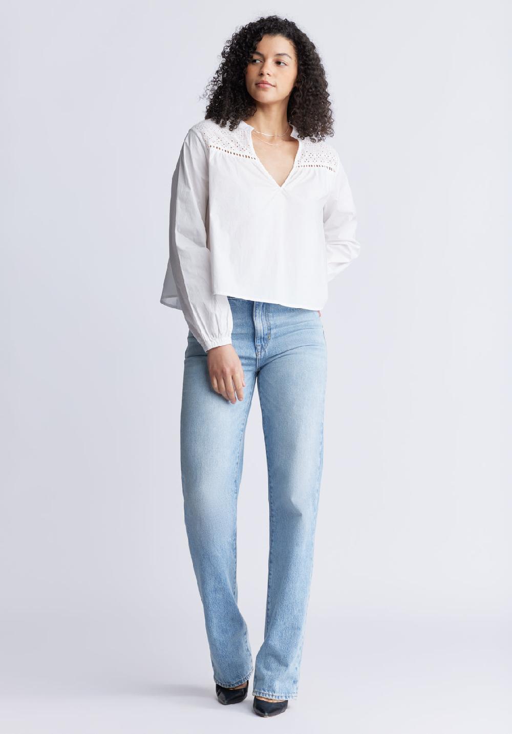 Buffalo David Bitton Selyse Women's Long Sleeve Crop Blouse White