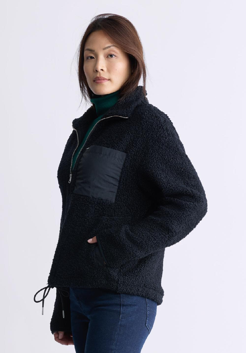 Buffalo David Bitton Sena Women's Sherpa Jacket With Chest Pocket Black