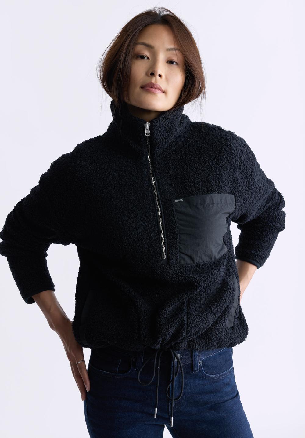 Buffalo David Bitton Sena Women's Sherpa Jacket With Chest Pocket Black