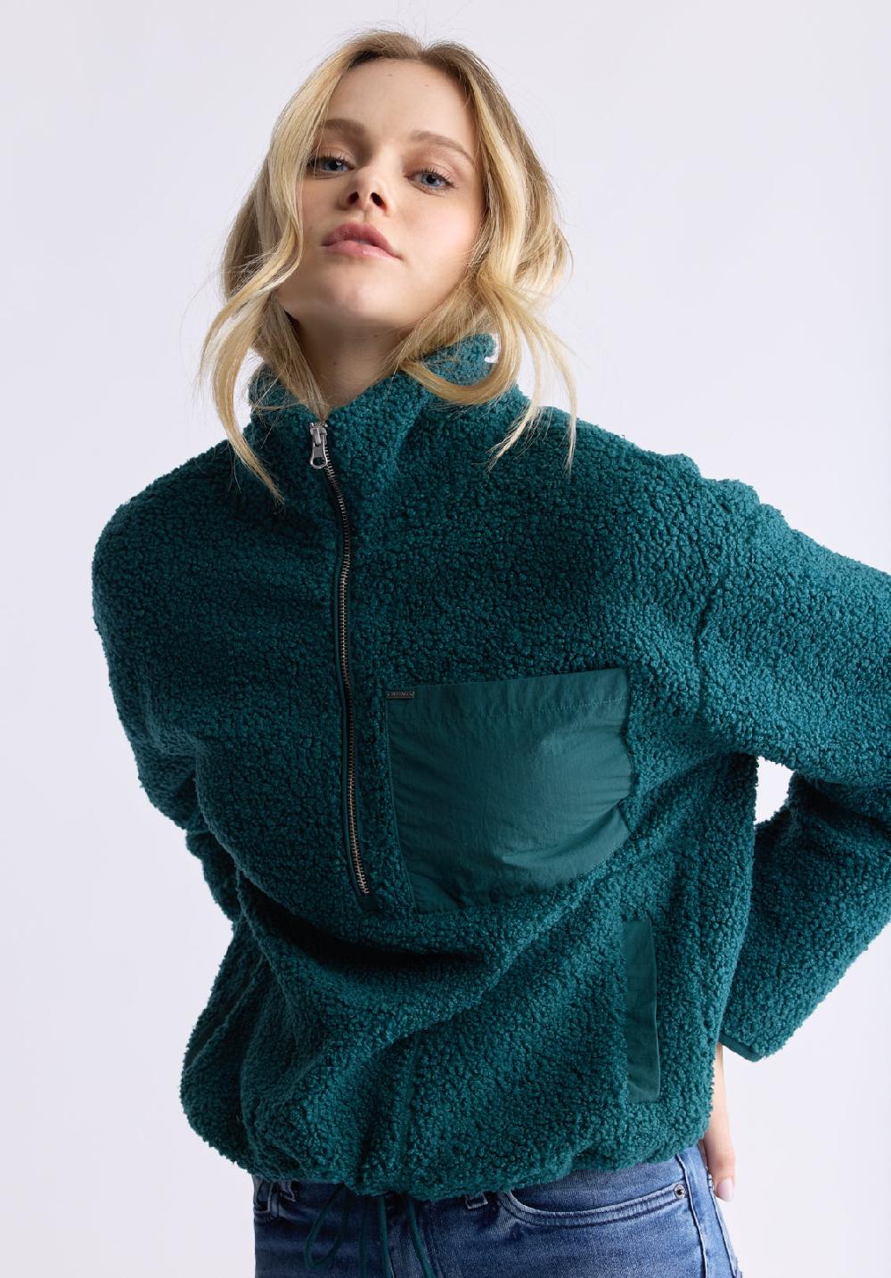 Buffalo David Bitton Sena Women's Sherpa Jacket With Chest Pocket Dark Sea