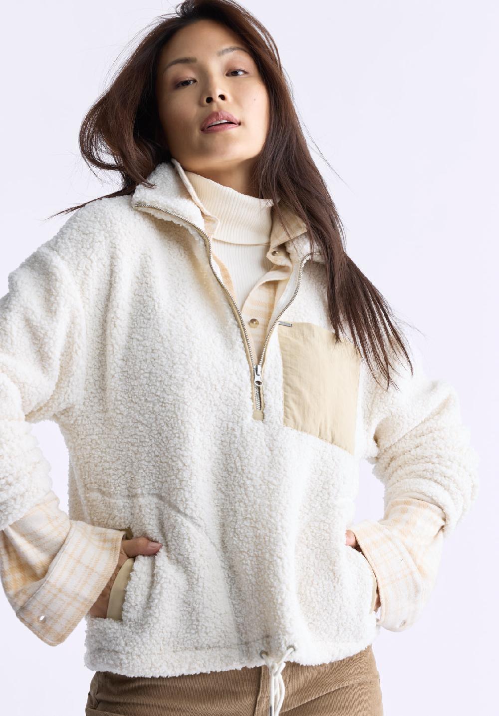 Buffalo David Bitton Sena Women's Sherpa Jacket With Chest Pocket Egret White