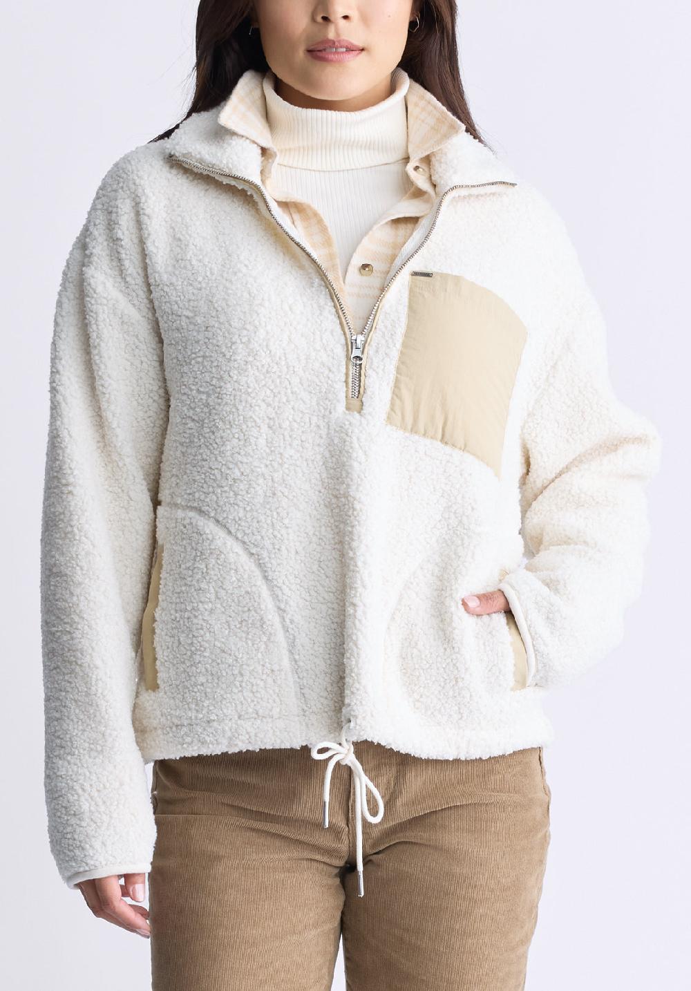 buffalo david bitton Sena Women's Sherpa Jacket with Chest Pocket Egret White