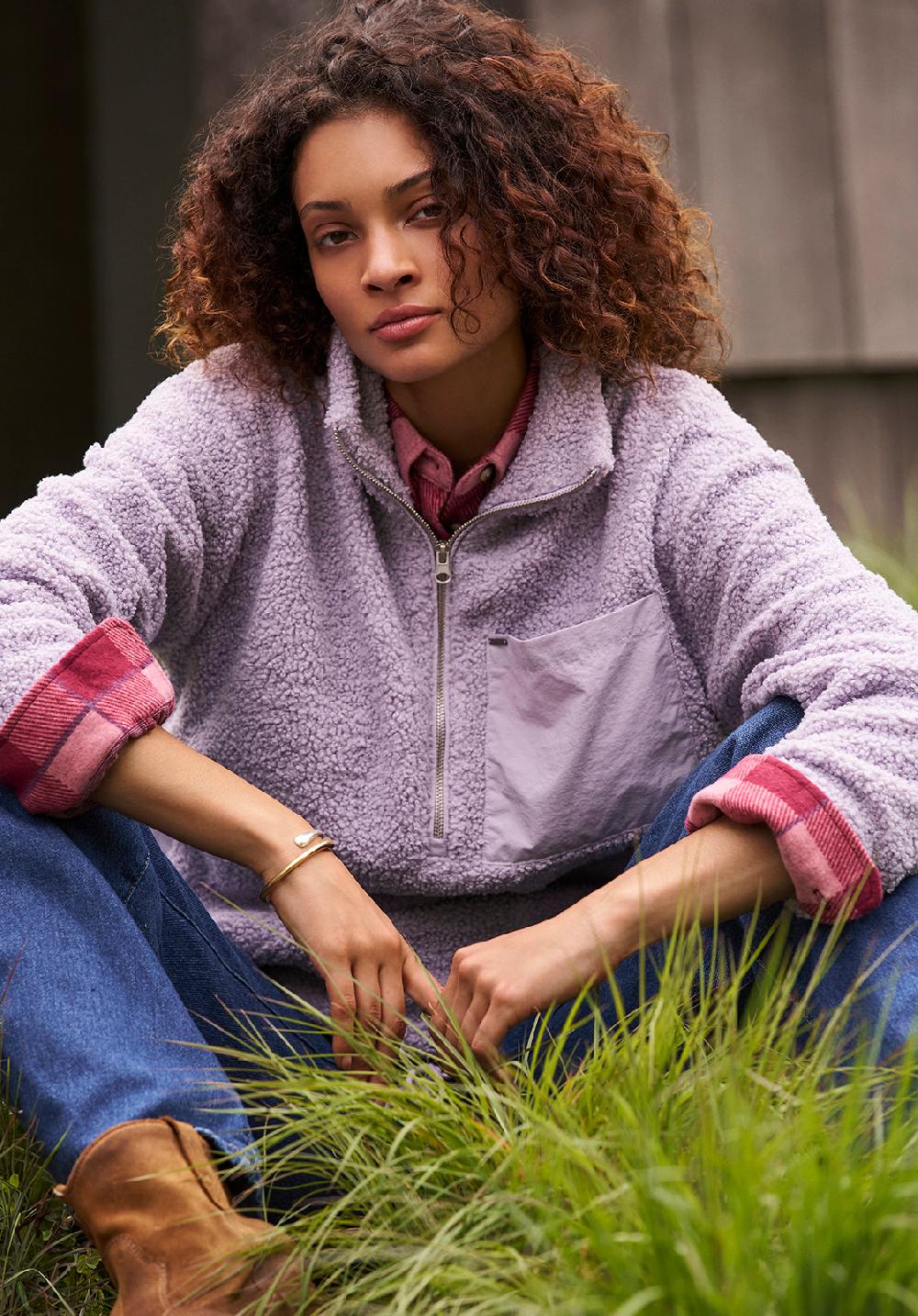 Buffalo David Bitton Sena Women's Sherpa Jacket With Chest Pocket Thistle Purple