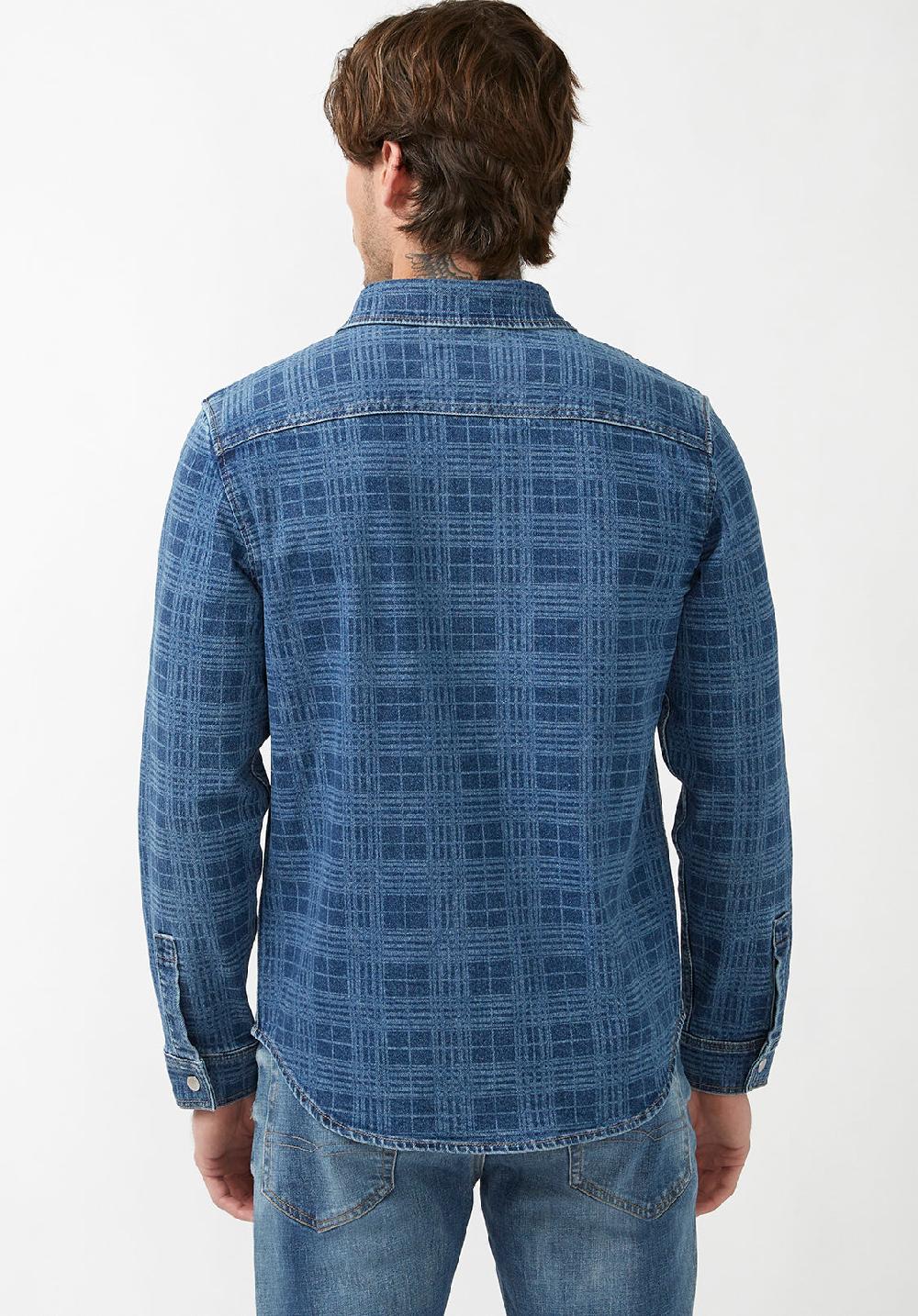 Buffalo David Bitton Shane Men's Long-Sleeve Denim Shirt In Indigo Plaid