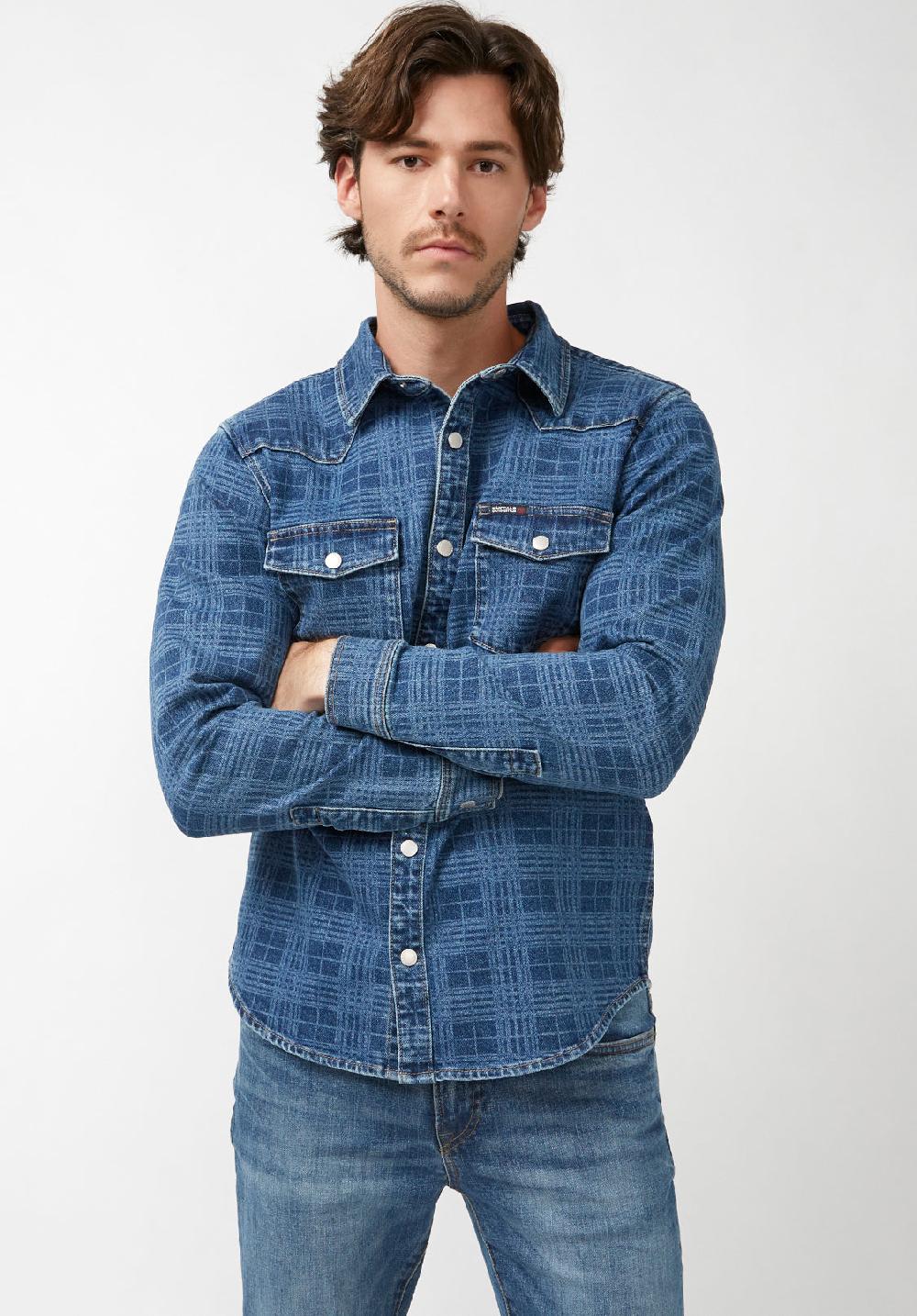 Buffalo David Bitton Shane Men's Long-Sleeve Denim Shirt In Indigo Plaid