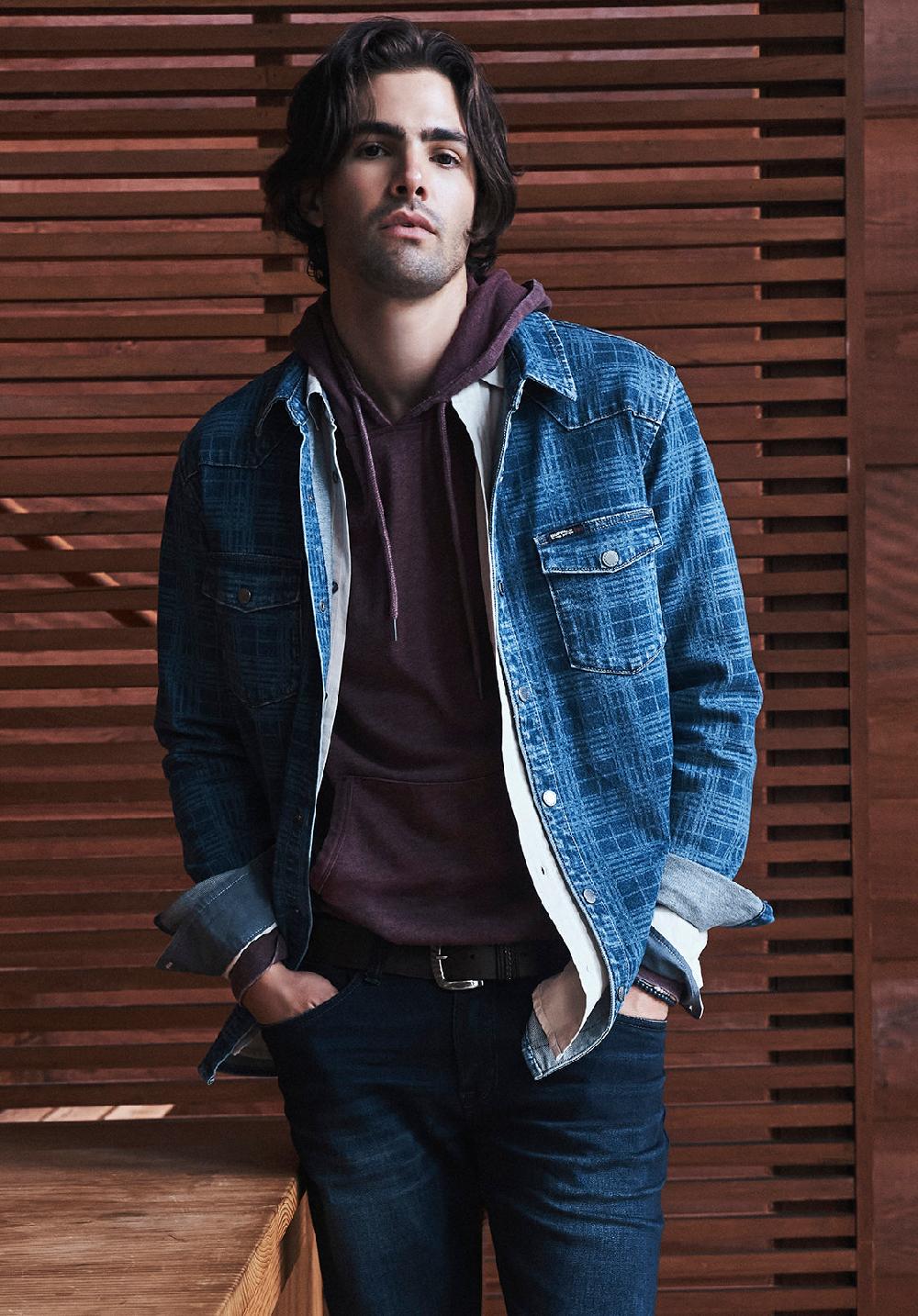 Buffalo David Bitton Shane Men's Long-Sleeve Denim Shirt In Indigo Plaid