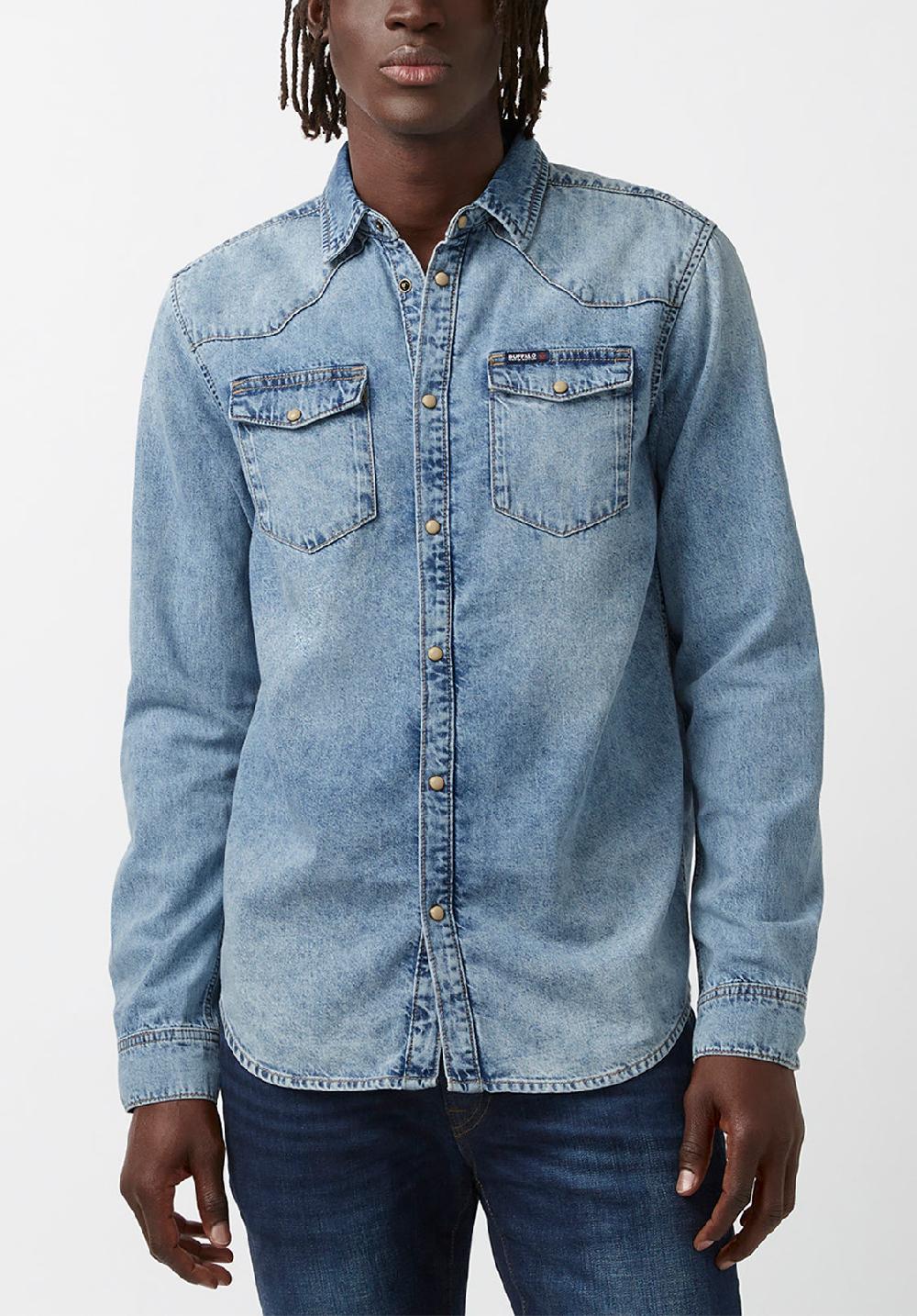 buffalo david bitton Sheldon Men’s Long-Sleeve Shirt in Light Denim Blue