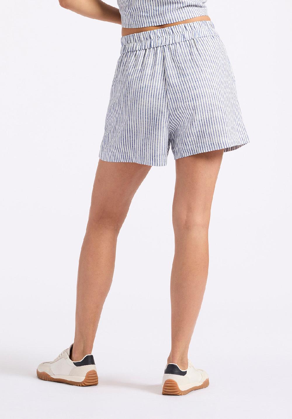 Buffalo David Bitton Short Rayé Taille Haute En Mélange De Lin Giustina Pour Femme Marine