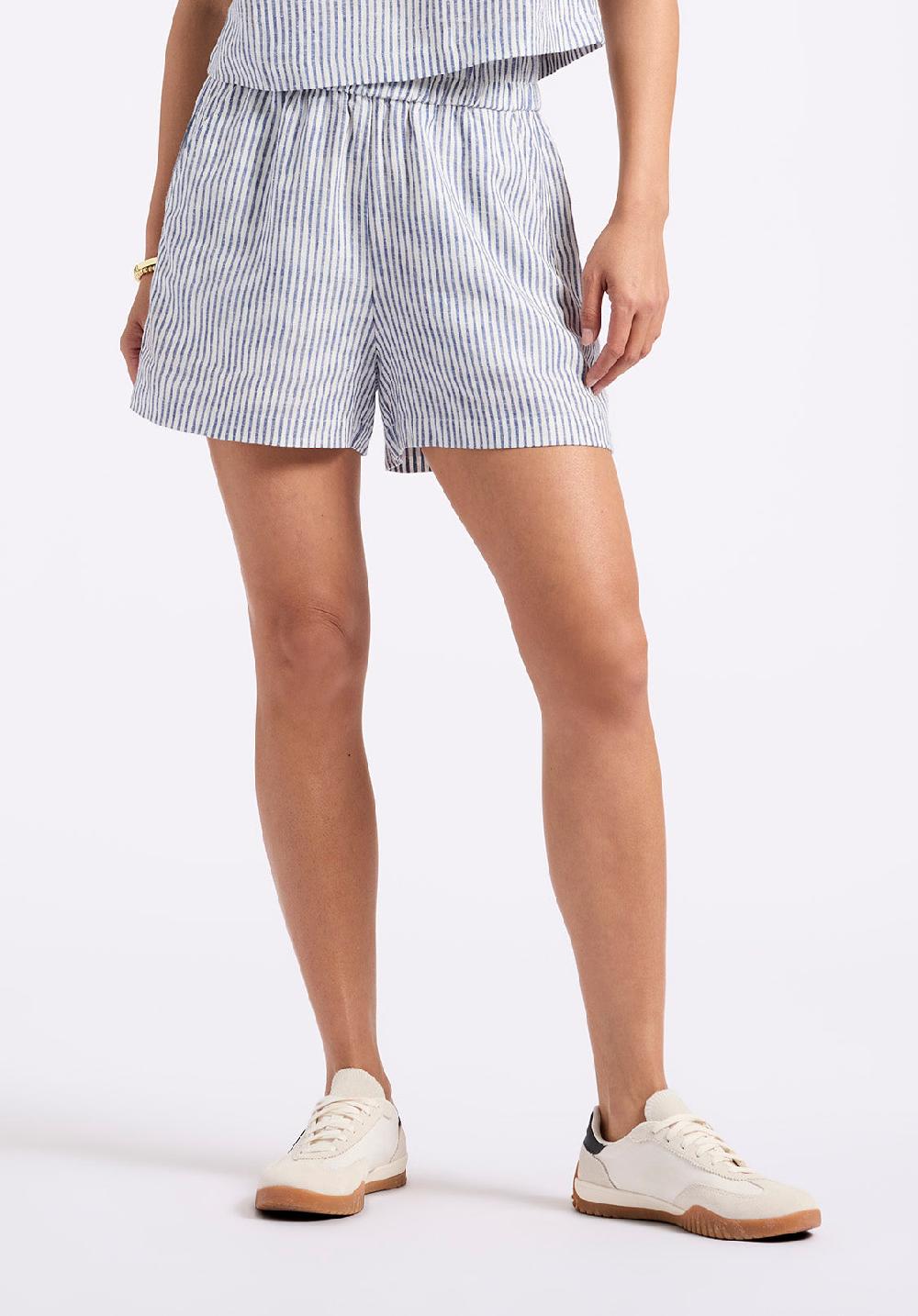 buffalo david bitton Short rayé taille haute en mélange de lin Giustina pour femme marine