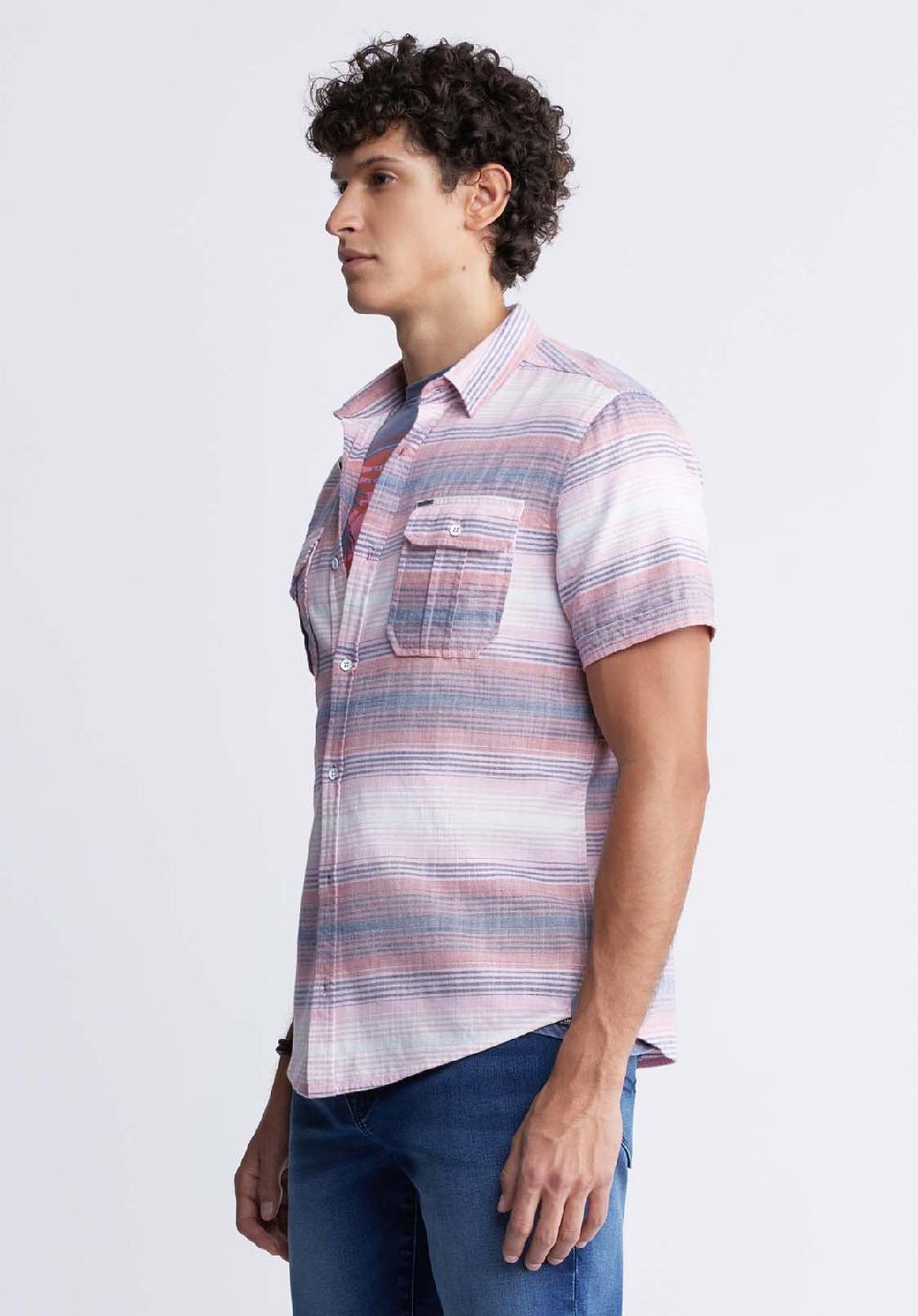 Buffalo David Bitton Siboa Men's Short Sleeve Striped Shirt In Mineral Red