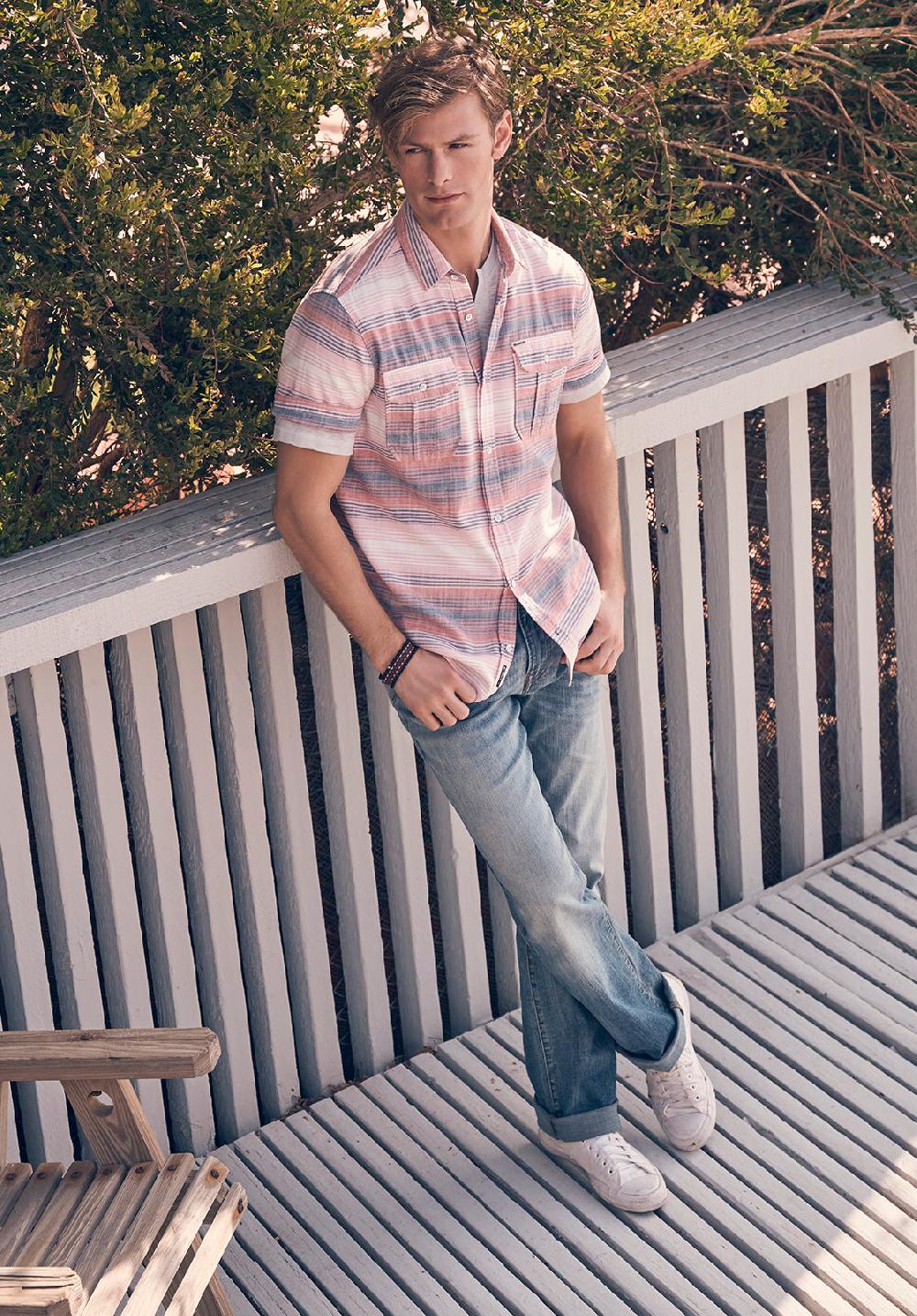 Buffalo David Bitton Siboa Men's Short Sleeve Striped Shirt In Mineral Red